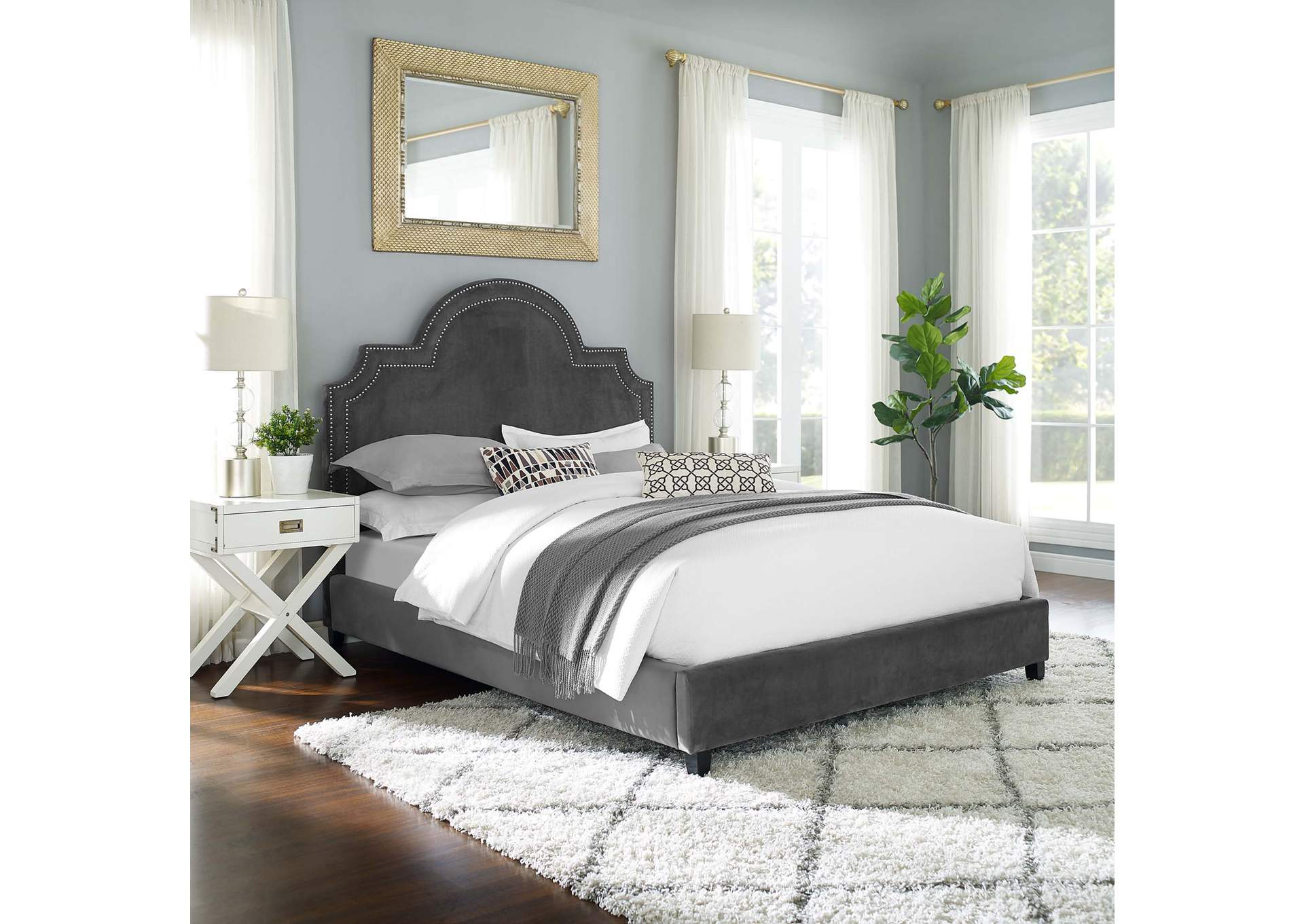 Gray Primrose Queen Performance Velvet Platform Bed,Modway