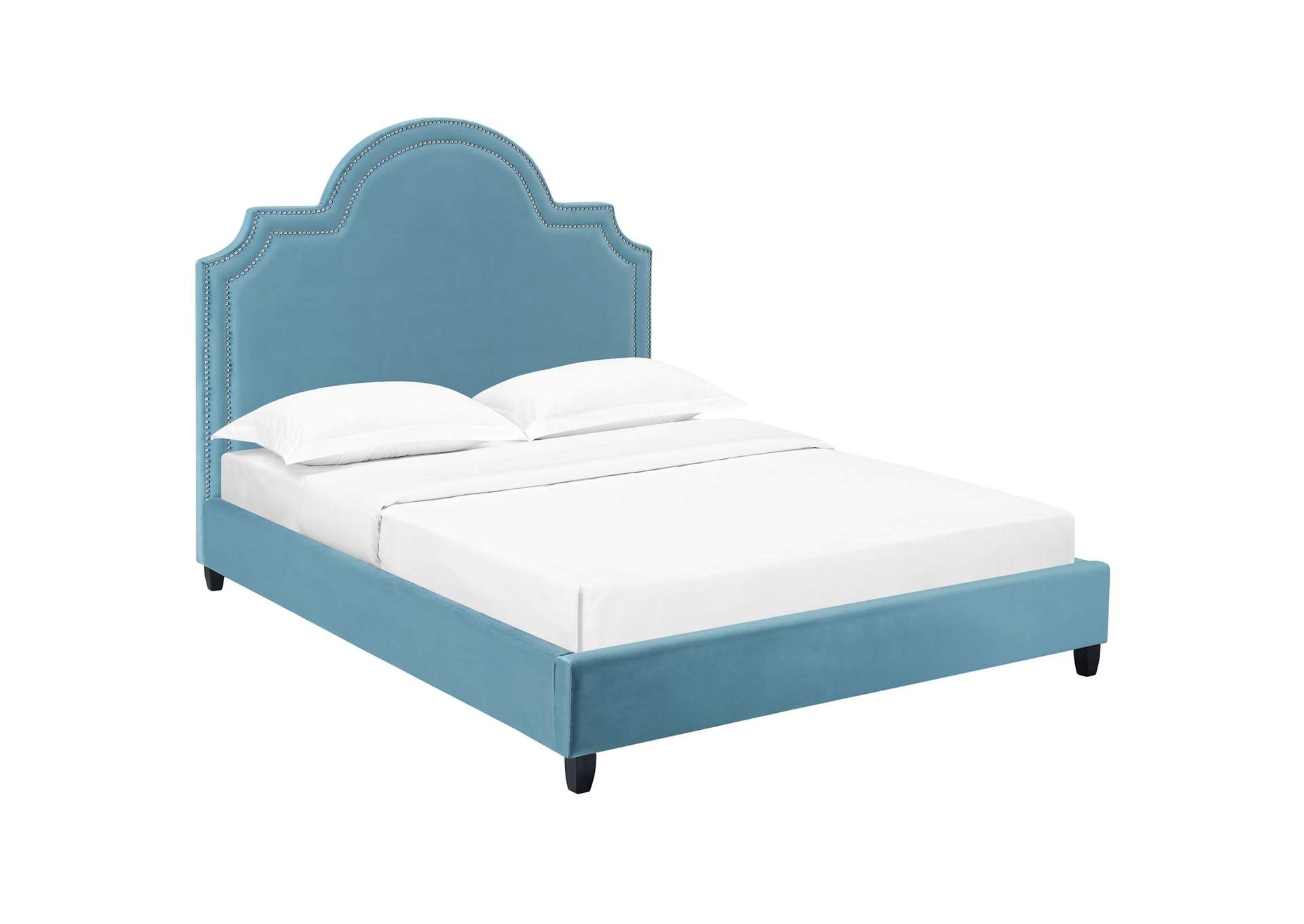 Sea Blue Primrose Queen Performance Velvet Platform Bed,Modway