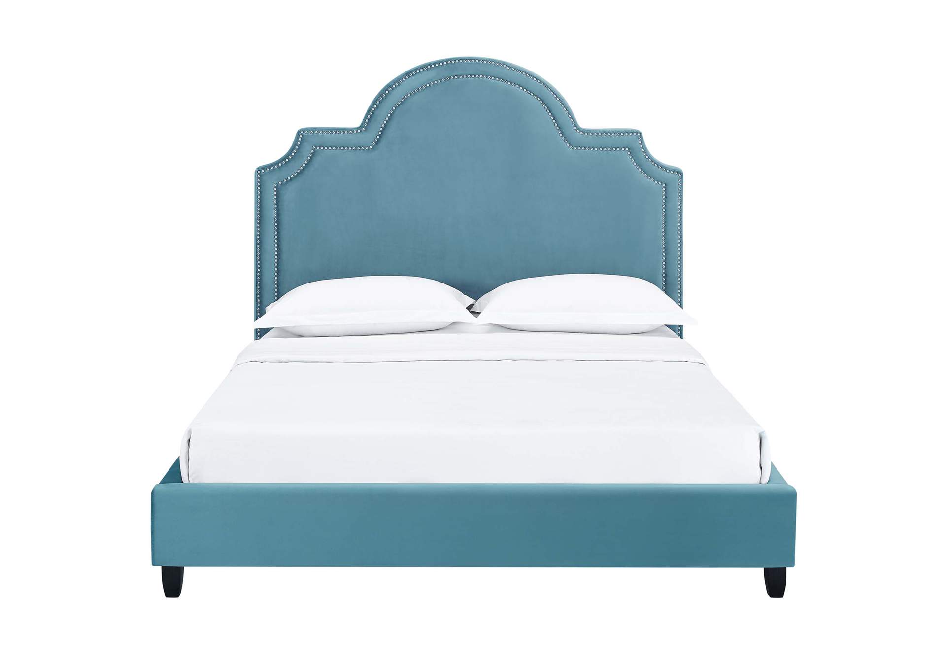 Sea Blue Primrose Queen Performance Velvet Platform Bed,Modway