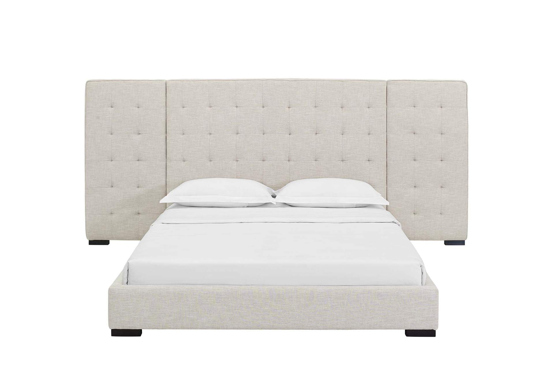 Beige Sierra Queen Upholstered Fabric Platform Bed,Modway
