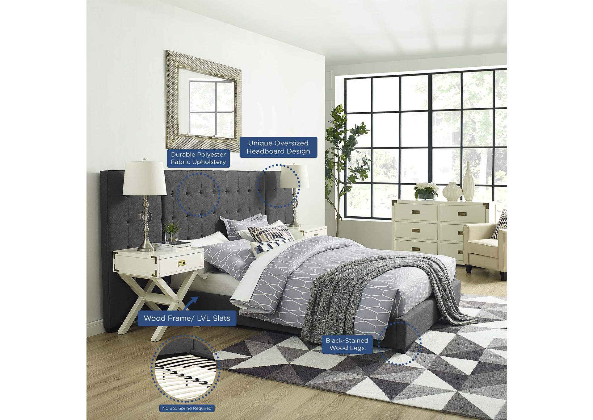 Gray Sierra Queen Upholstered Fabric Platform Bed,Modway