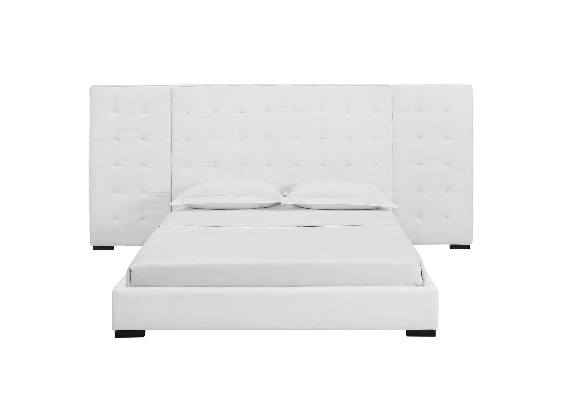 White Sierra Queen Upholstered Fabric Platform Bed,Modway