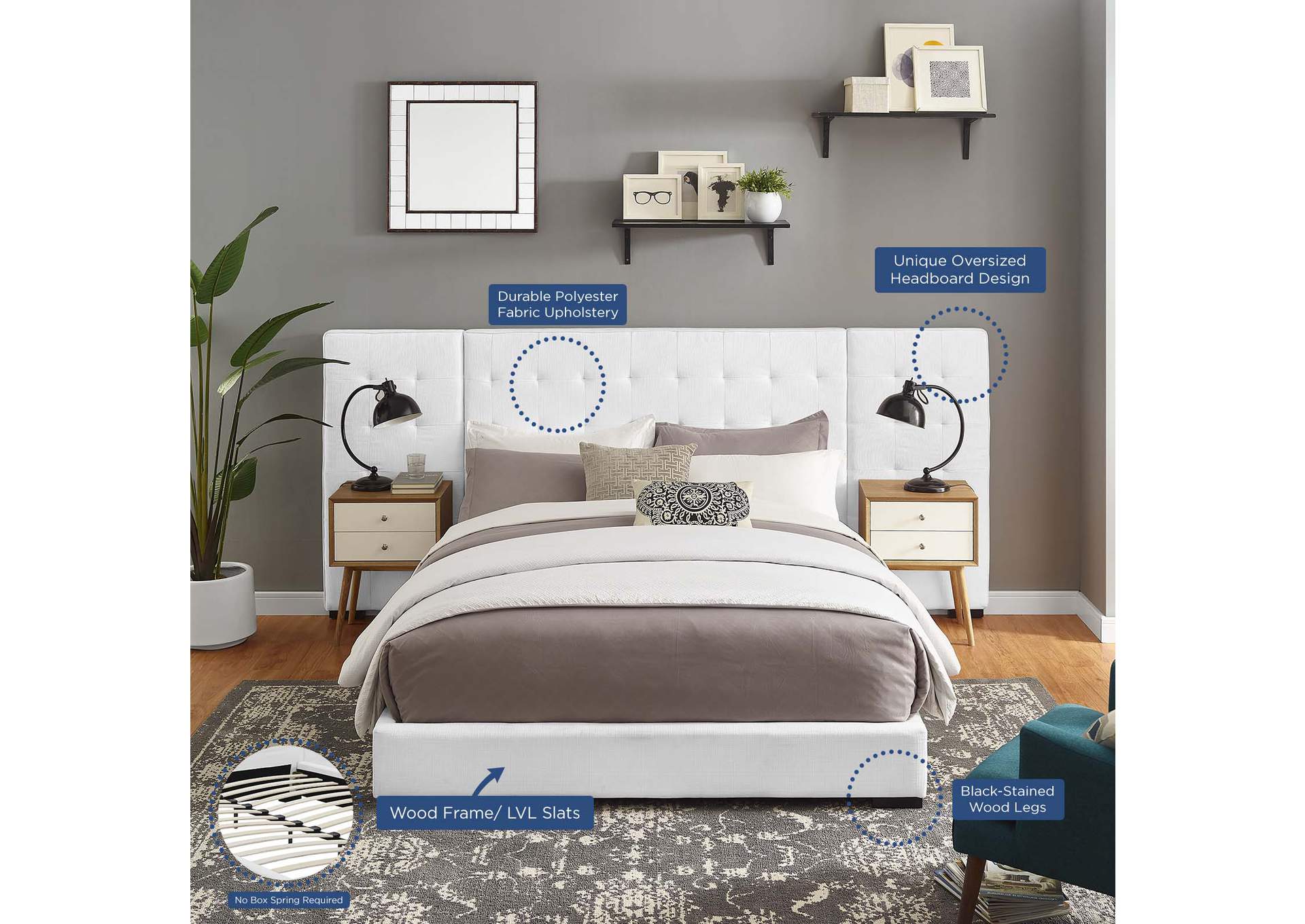 White Sierra Queen Upholstered Fabric Platform Bed,Modway