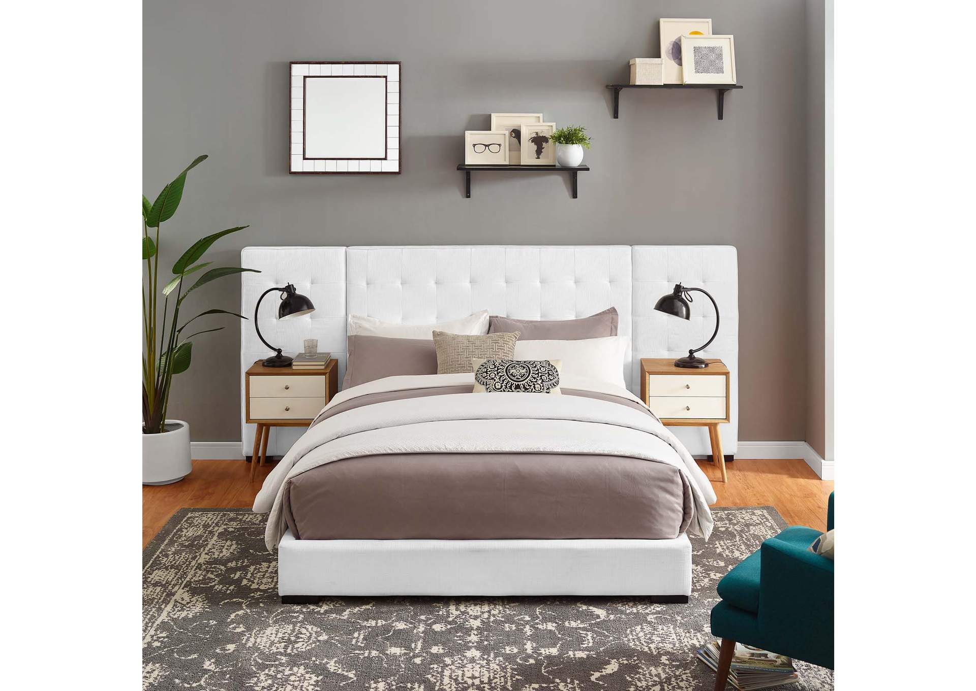White Sierra Queen Upholstered Fabric Platform Bed,Modway