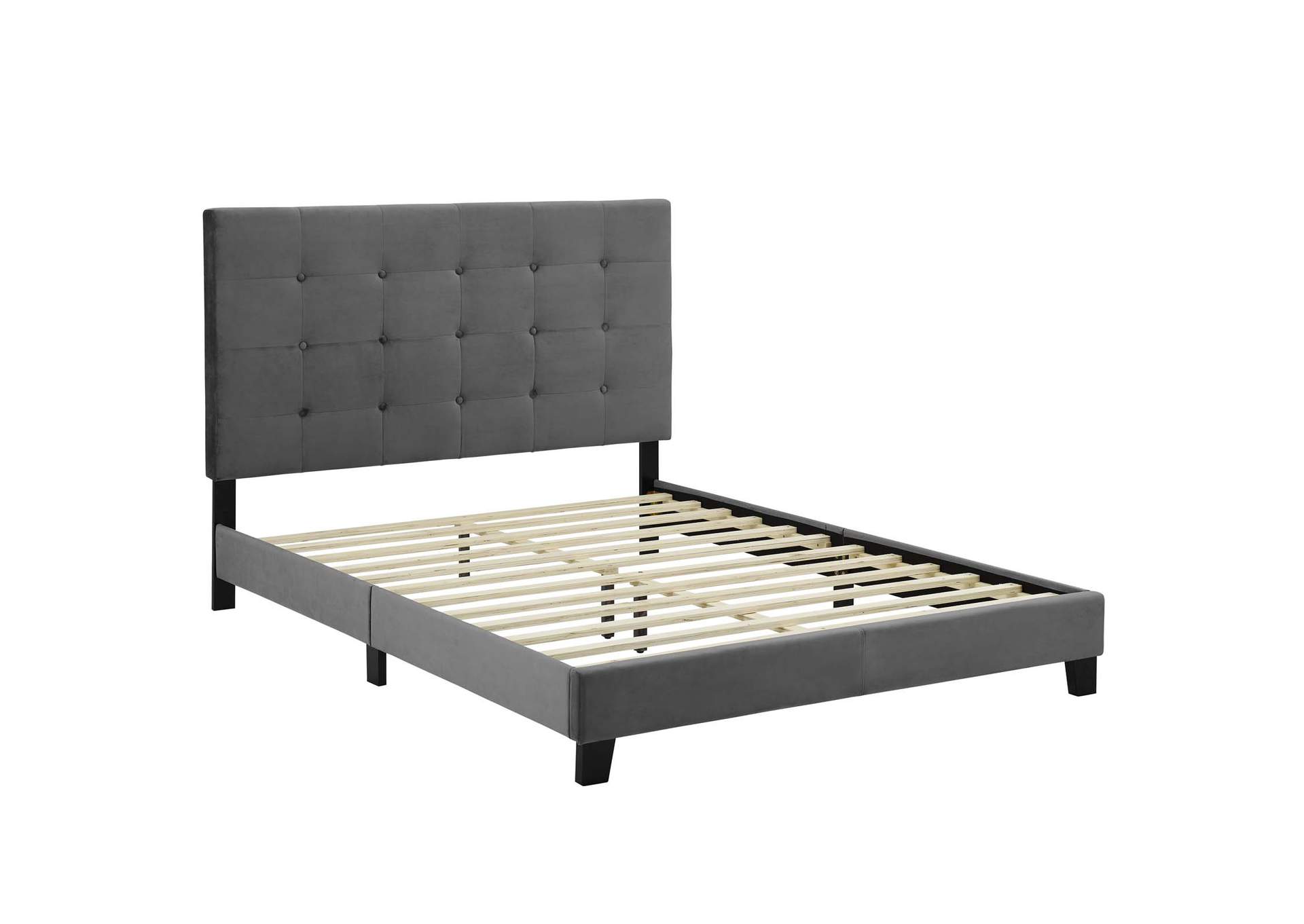 Gray Melanie Queen Tufted Button Upholstered Performance Velvet Platform Bed,Modway