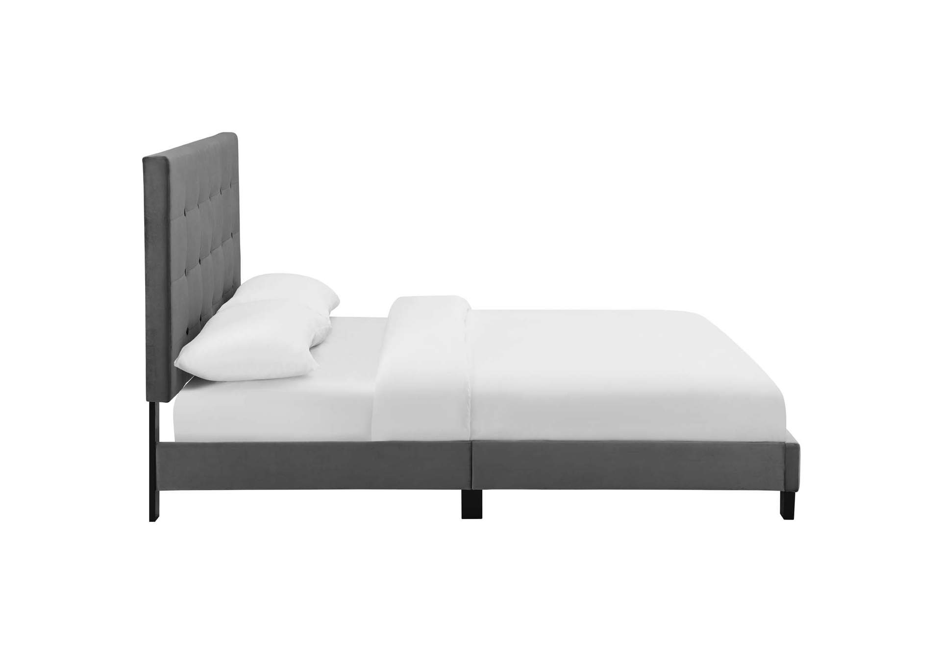 Gray Melanie Queen Tufted Button Upholstered Performance Velvet Platform Bed,Modway