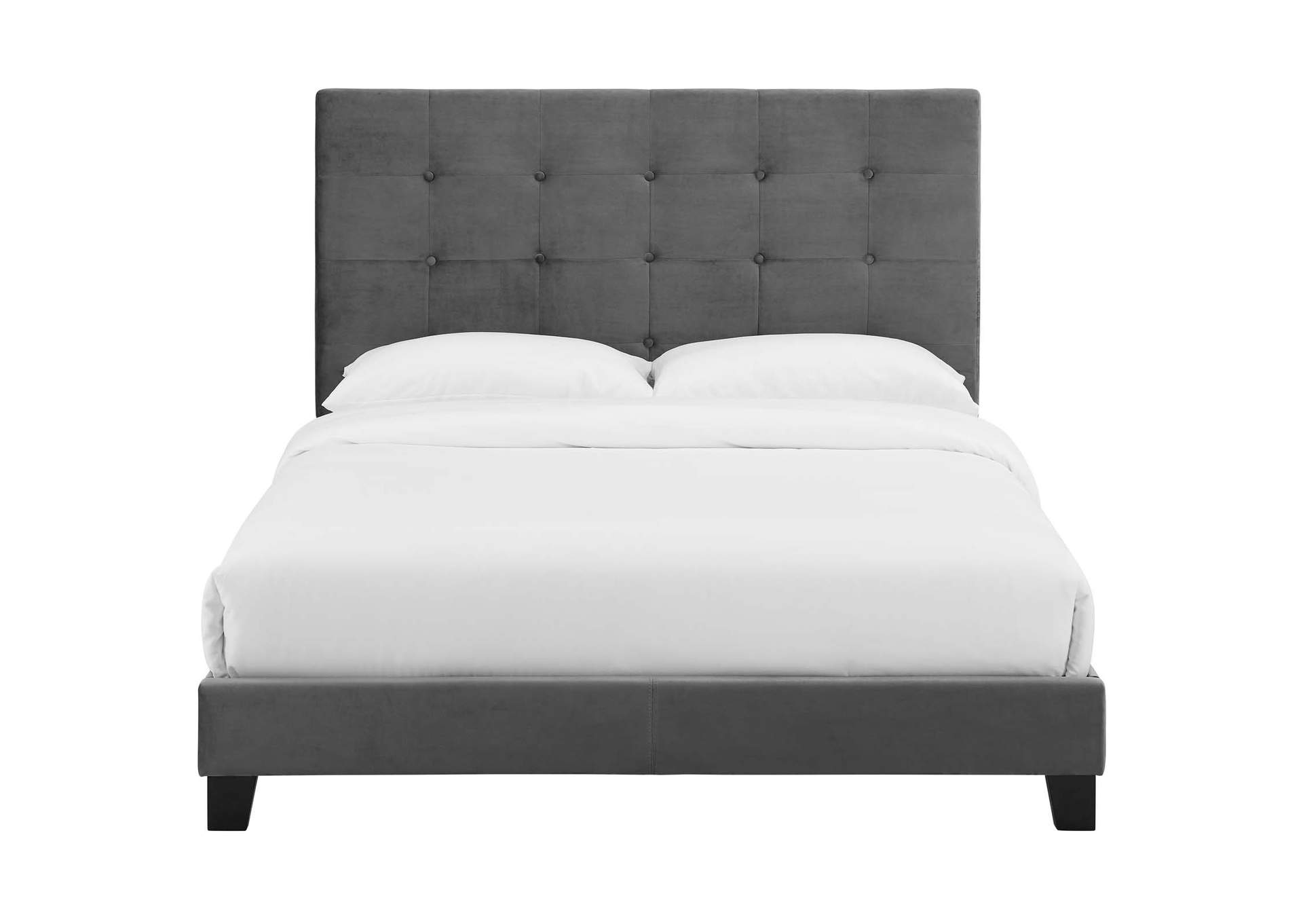 Gray Melanie Queen Tufted Button Upholstered Performance Velvet Platform Bed,Modway