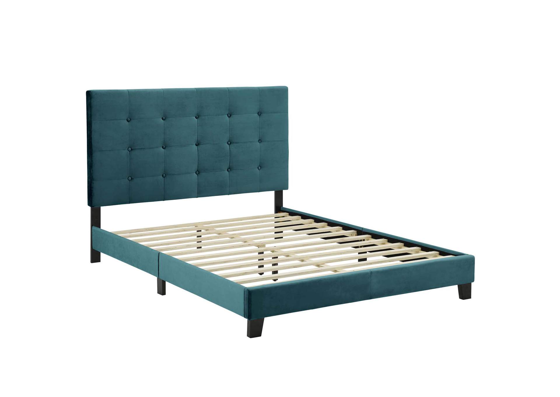 Sea Blue Melanie Queen Tufted Button Upholstered Performance Velvet Platform Bed,Modway
