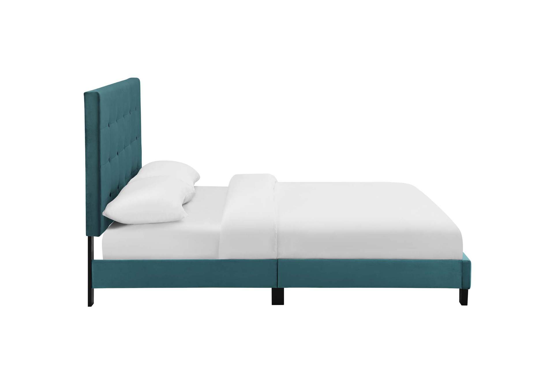 Sea Blue Melanie Queen Tufted Button Upholstered Performance Velvet Platform Bed,Modway