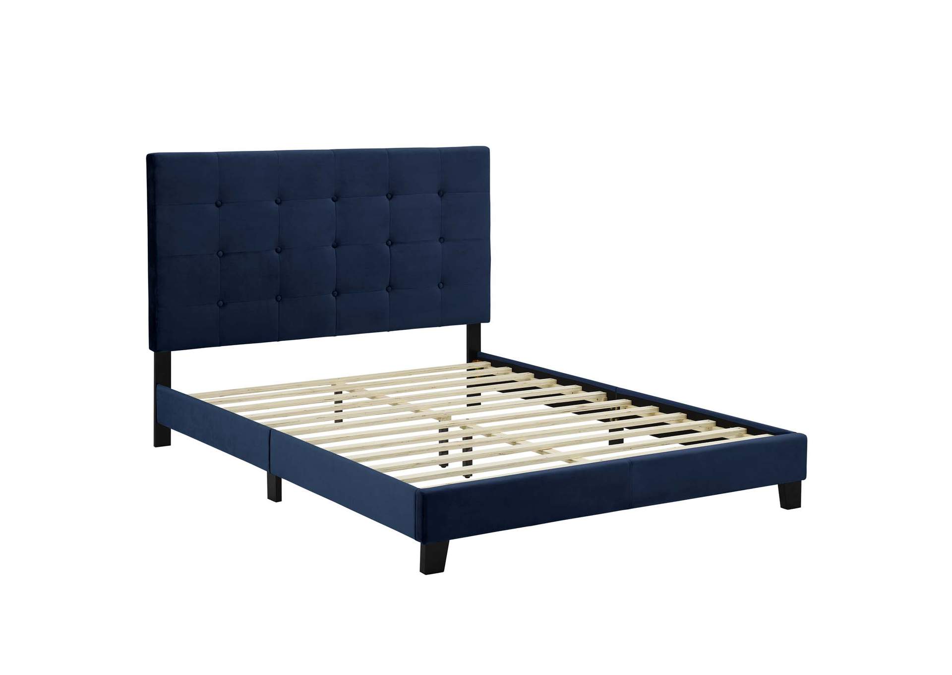 Midnight Blue Melanie King Tufted Button Upholstered Performance Velvet Platform Bed,Modway