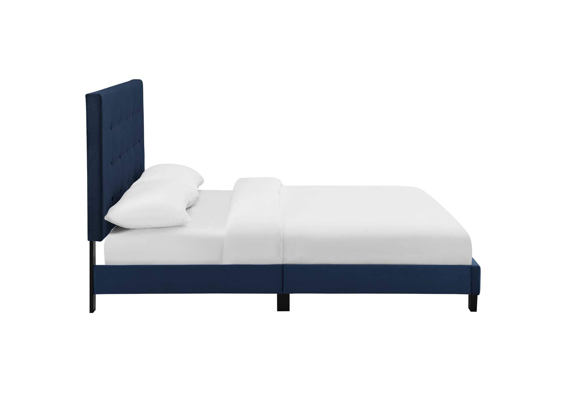 Midnight Blue Melanie King Tufted Button Upholstered Performance Velvet Platform Bed,Modway