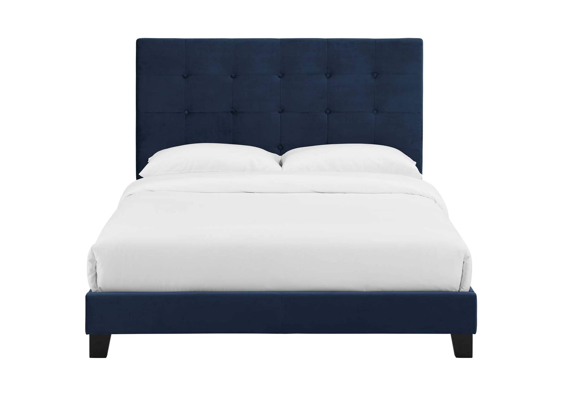 Midnight Blue Melanie King Tufted Button Upholstered Performance Velvet Platform Bed,Modway