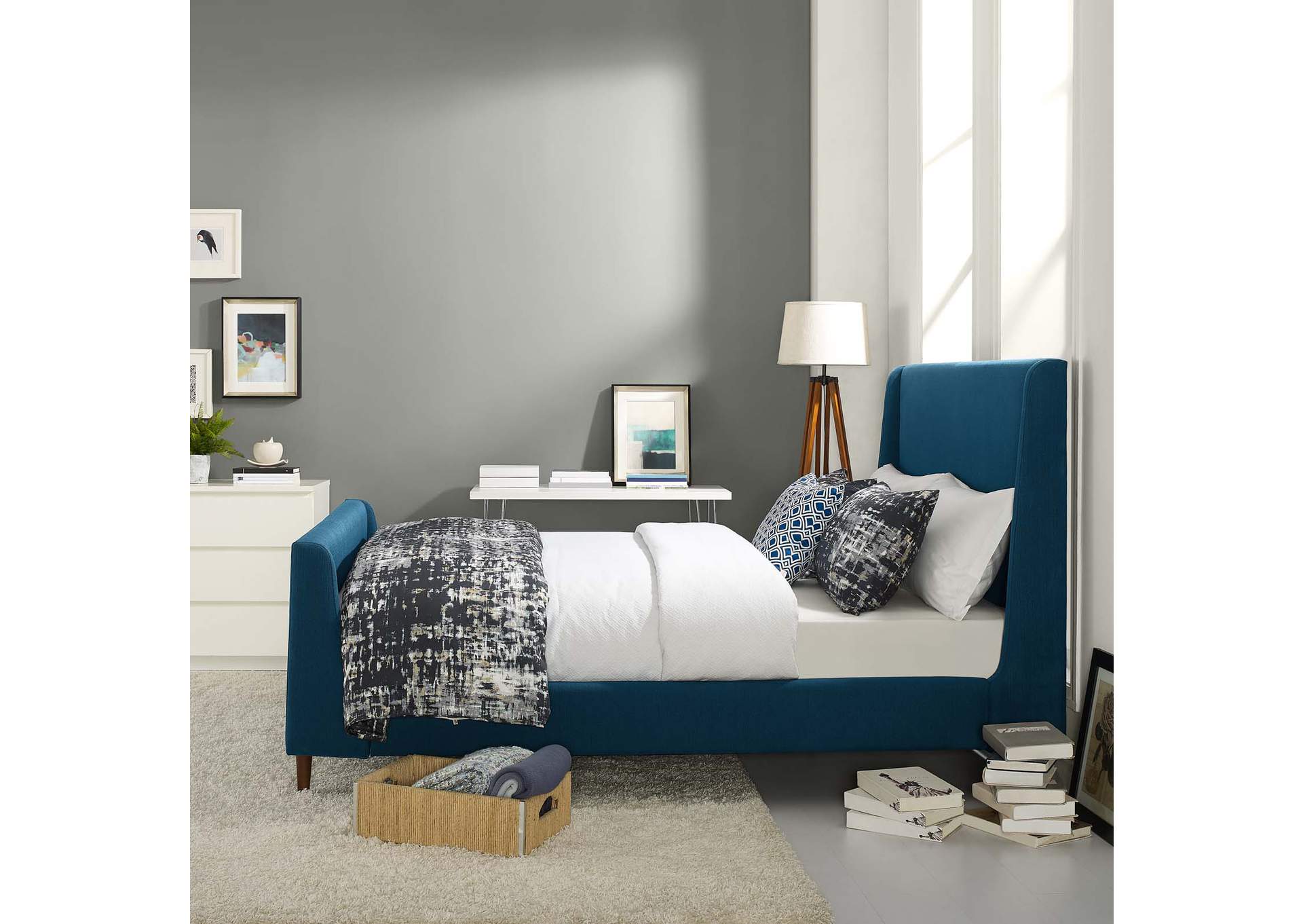 Azure Aubree Queen Upholstered Fabric Sleigh Platform Bed,Modway