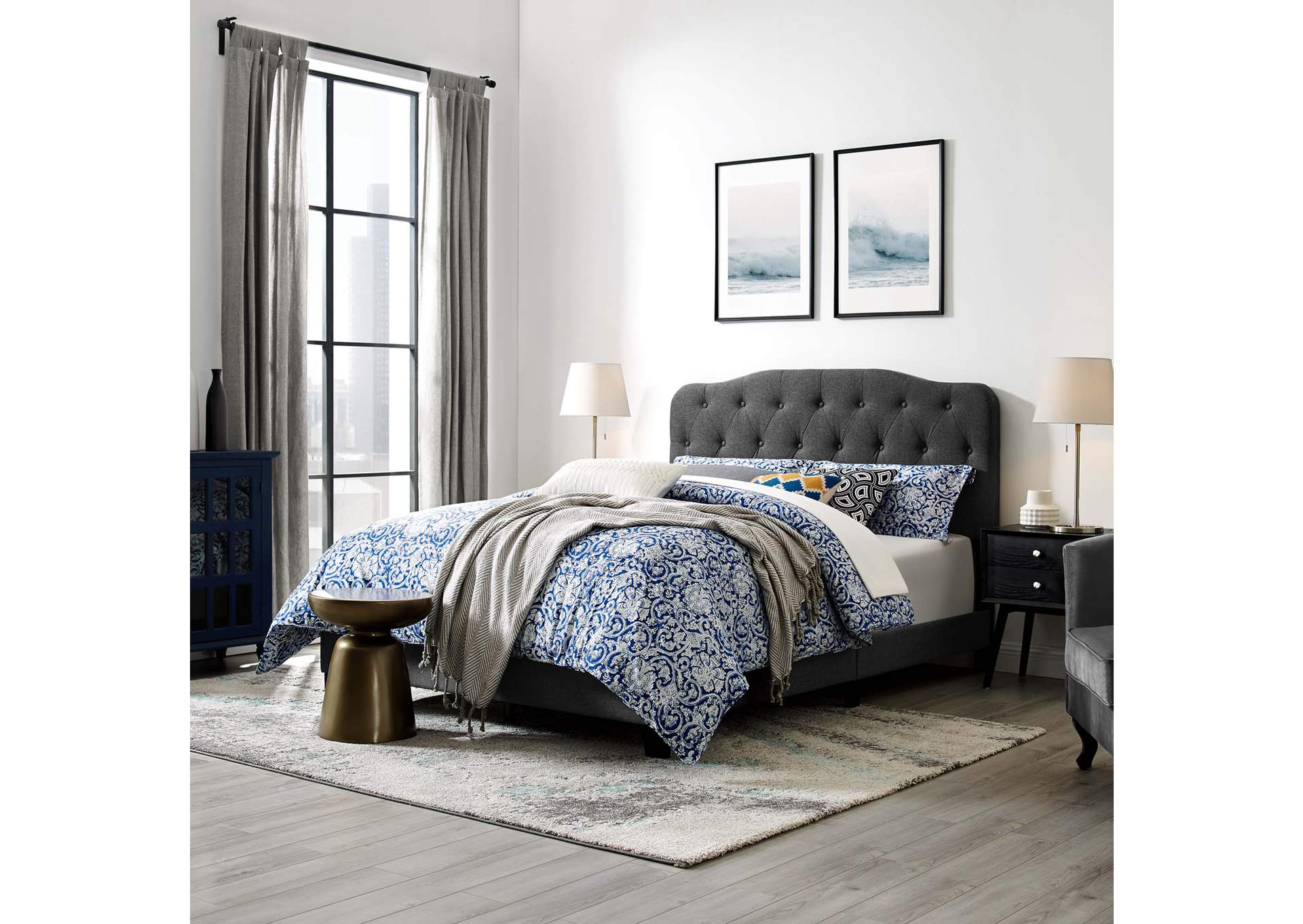 Gray Amelia Full Upholstered Bed - Fabric,Modway