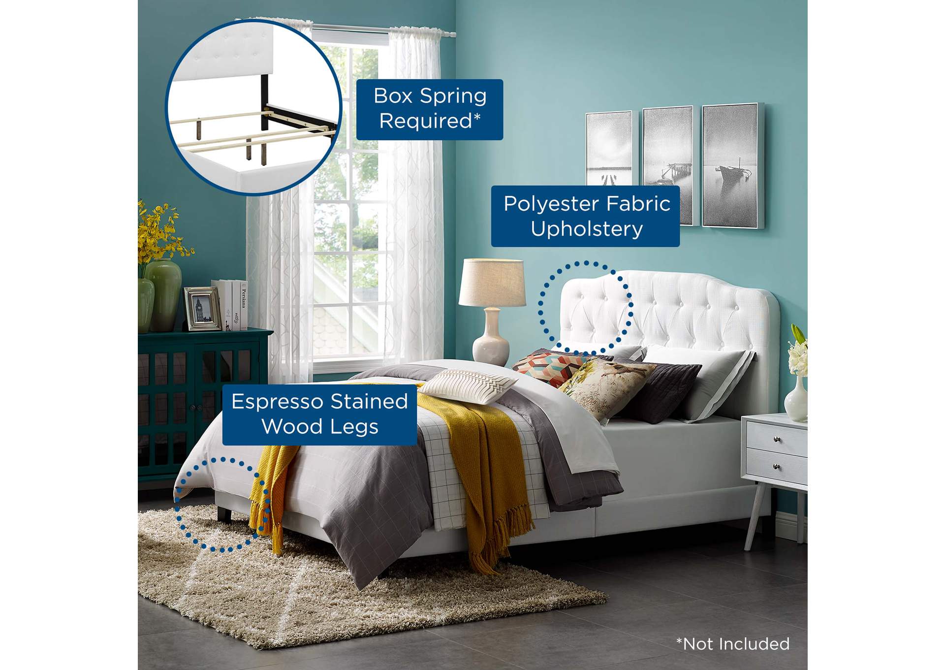 White Amelia Queen Upholstered Bed - Fabric,Modway