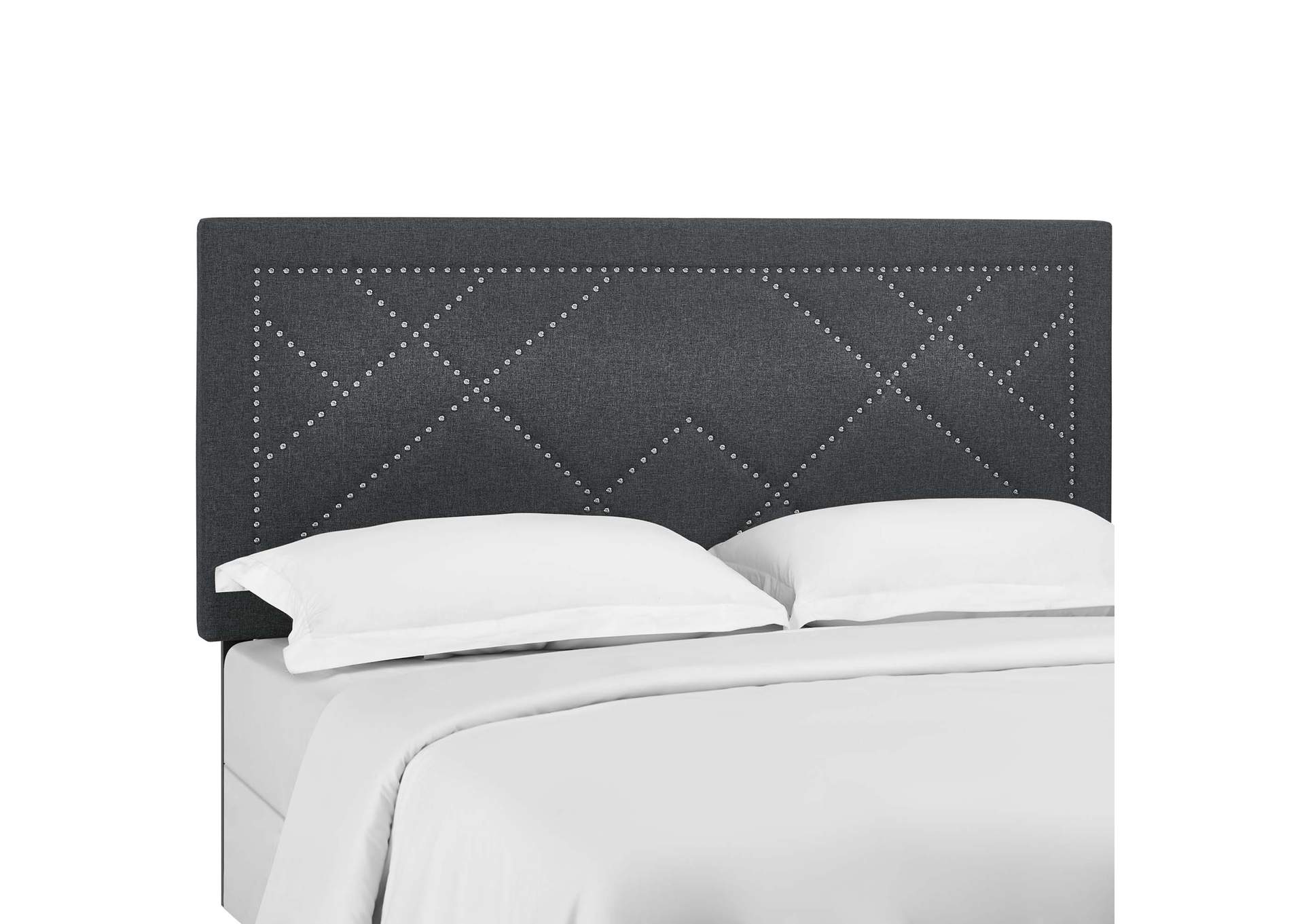 Reese Gray Nailhead Full / Queen Upholstered Linen Fabric Headboard,Modway