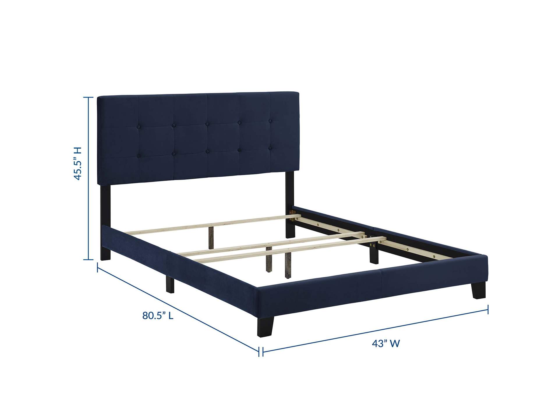 Midnight Blue Amira Twin Performance Velvet Bed,Modway