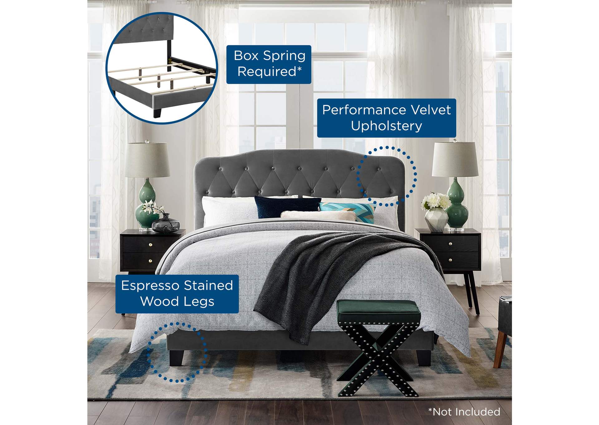 Gray Amelia Full Performance Velvet Bed,Modway