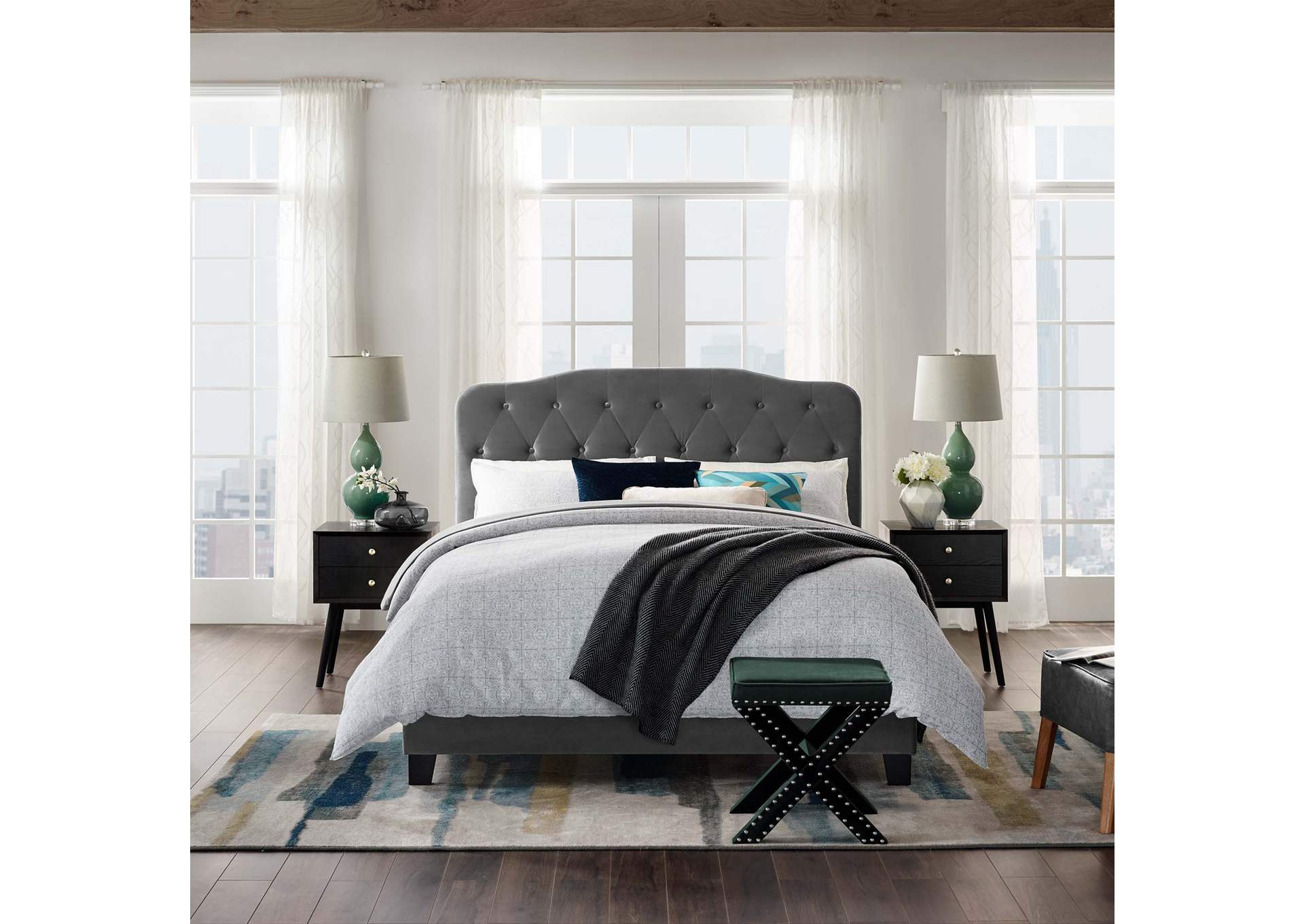 Gray Amelia Queen Performance Velvet Bed,Modway
