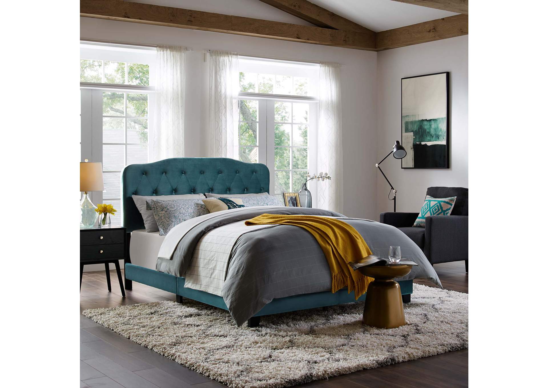 Sea Blue Amelia Queen Performance Velvet Bed,Modway