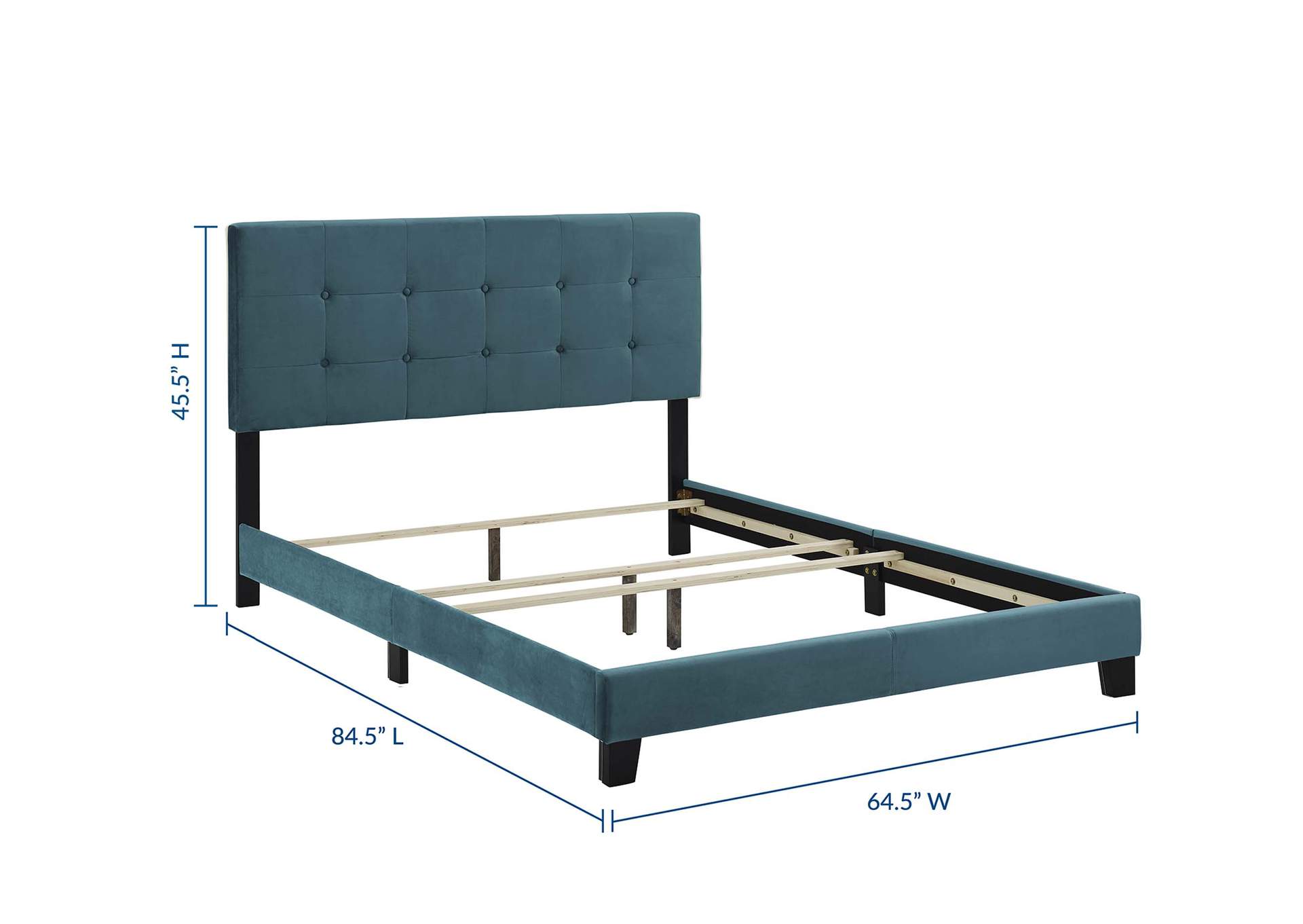Sea Blue Amira Queen Performance Velvet Bed,Modway