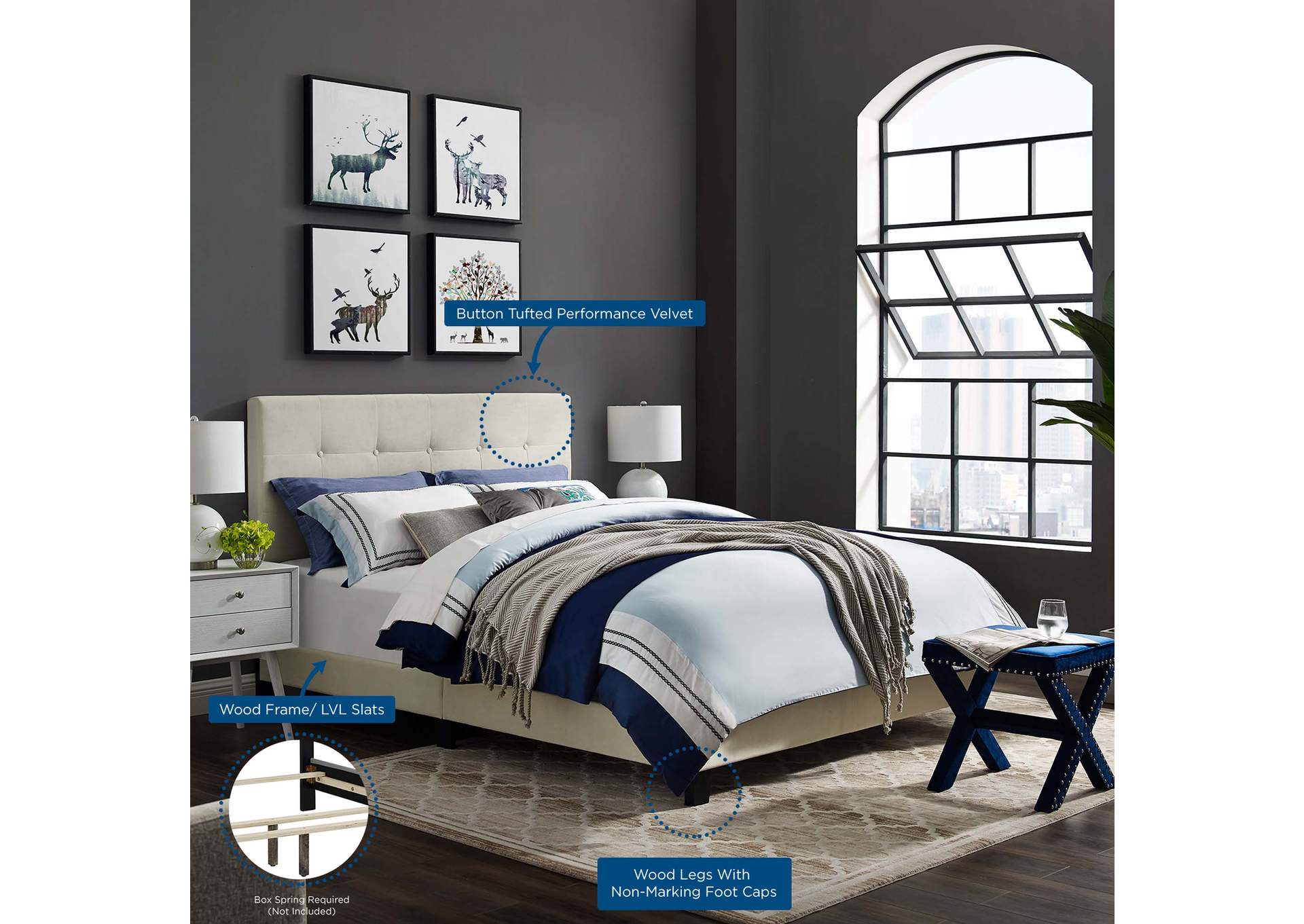 Ivory Amira King Performance Velvet Bed,Modway