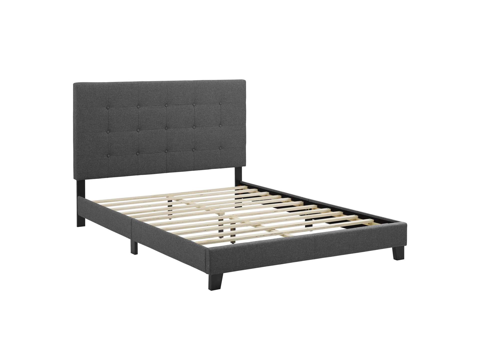 Gray Melanie Twin Tufted Button Upholstered Fabric Platform Bed,Modway