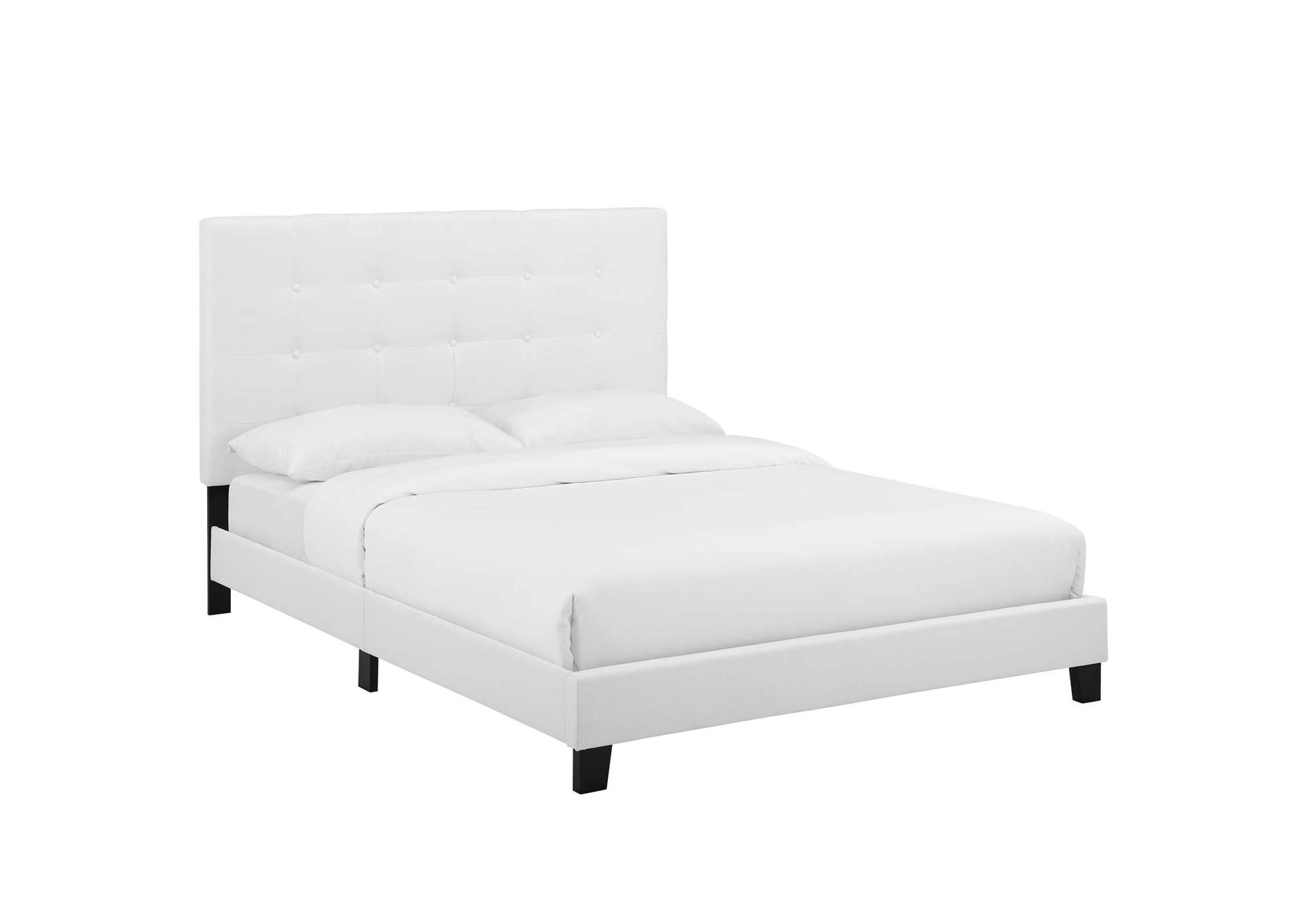 White Melanie Twin Tufted Button Upholstered Fabric Platform Bed,Modway