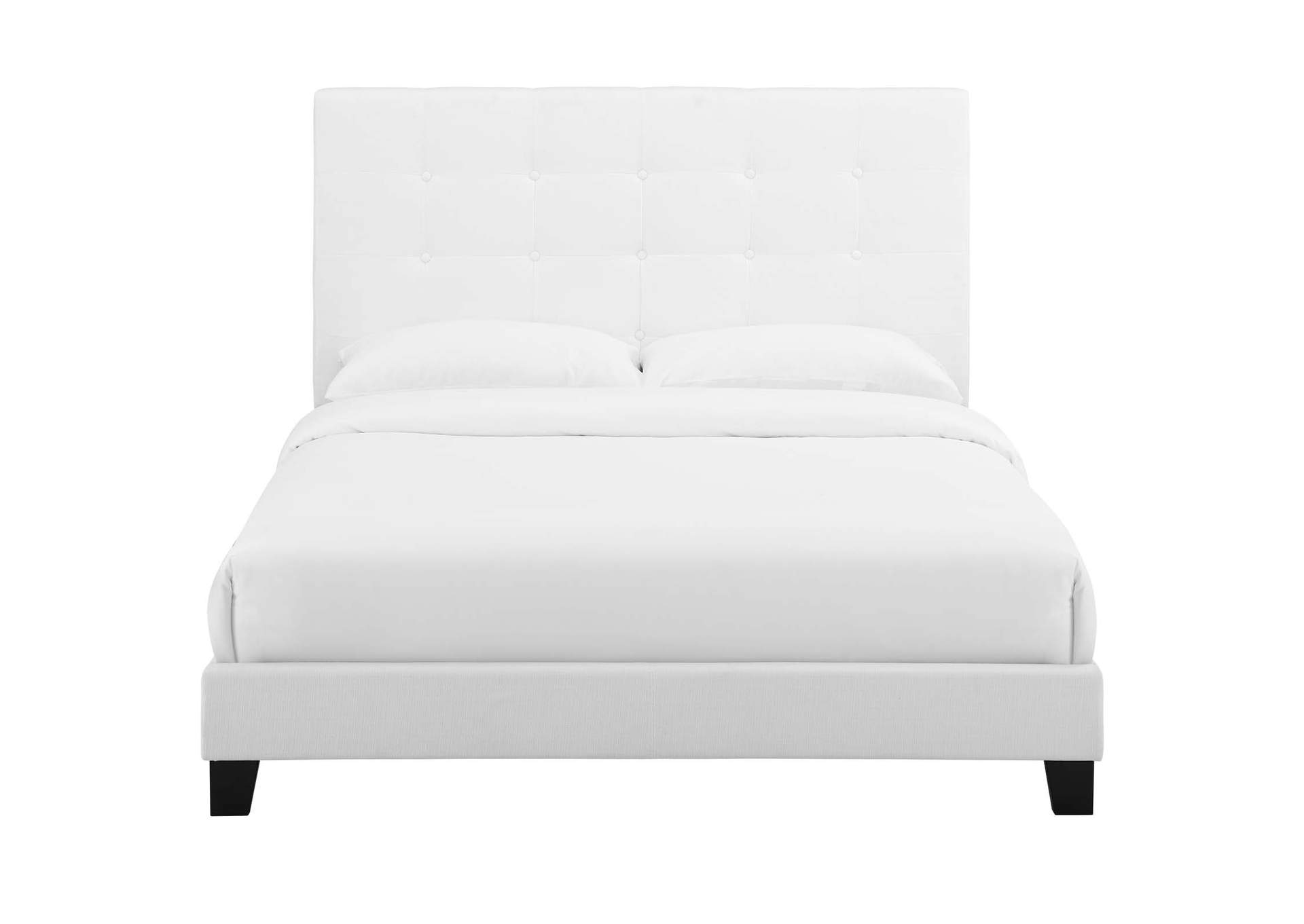 White Melanie Twin Tufted Button Upholstered Fabric Platform Bed,Modway