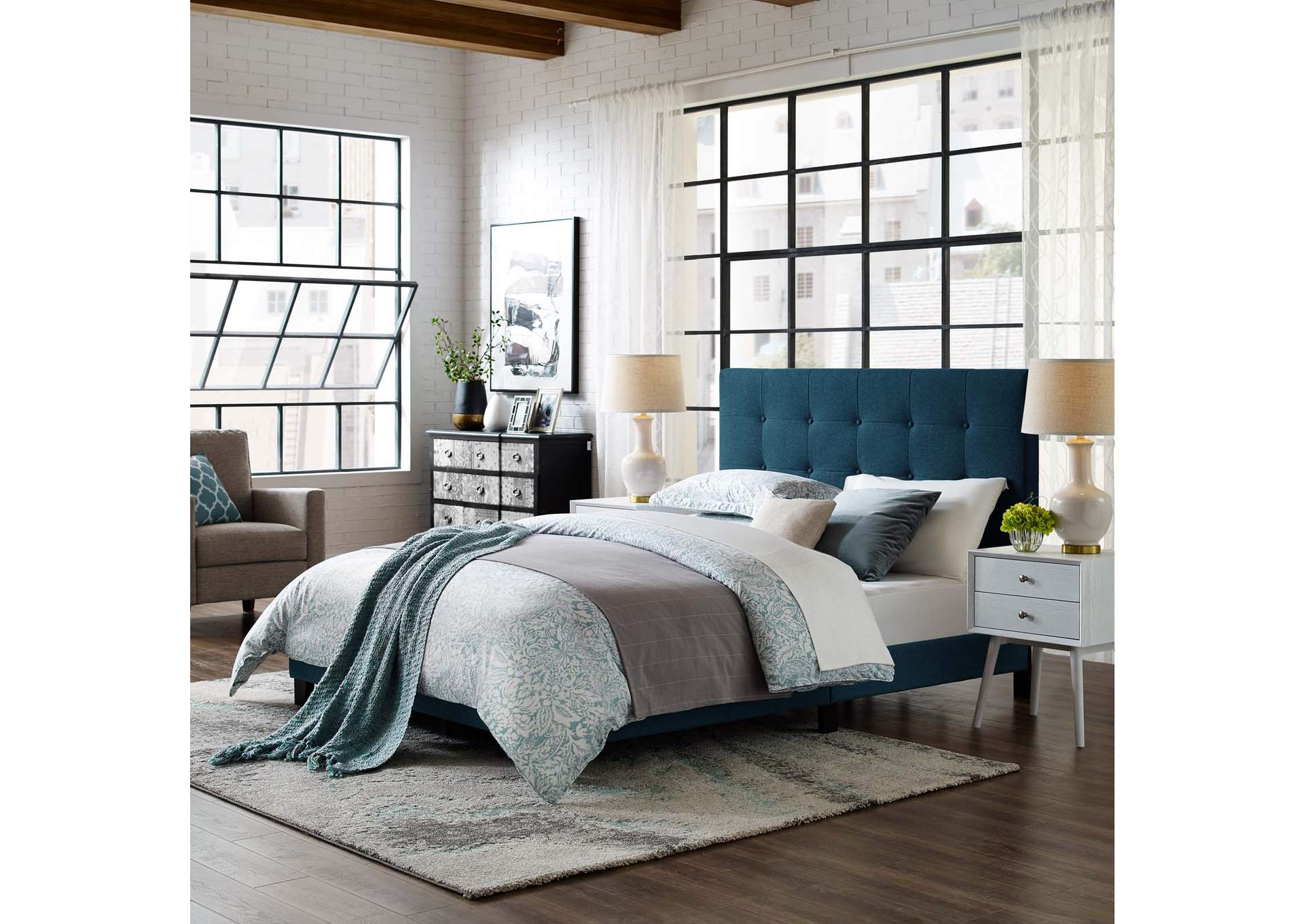 Azure Melanie Queen Tufted Button Upholstered Fabric Platform Bed,Modway