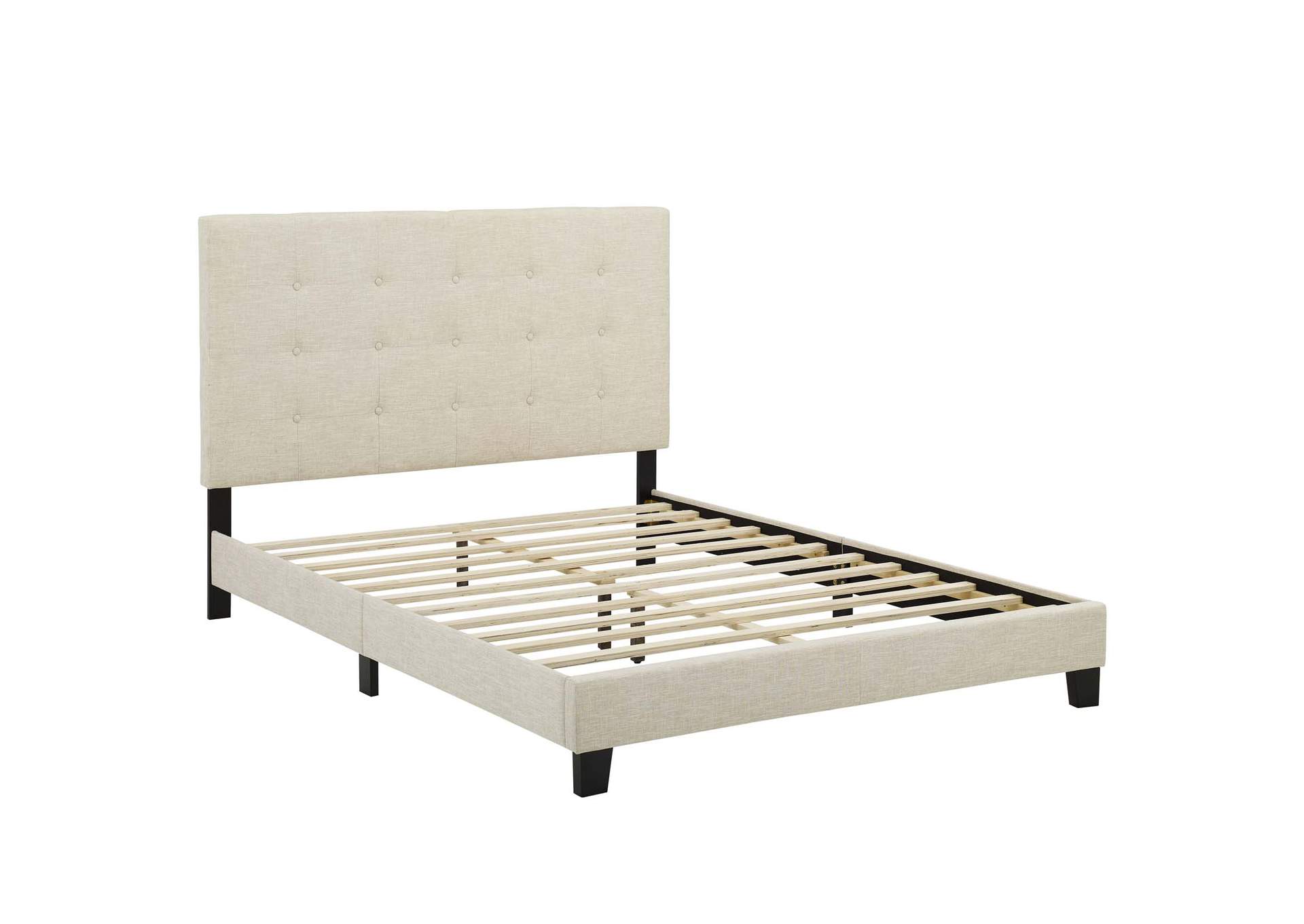 Beige Melanie Queen Tufted Button Upholstered Fabric Platform Bed,Modway