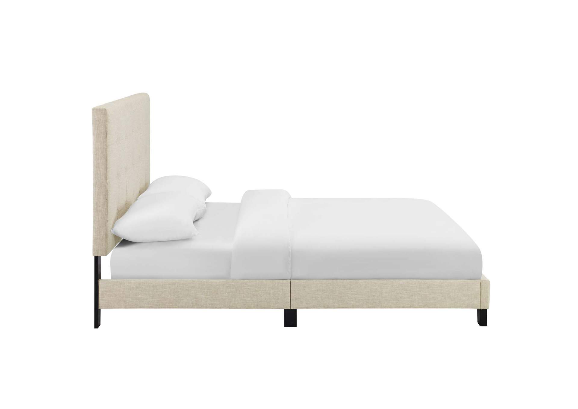 Beige Melanie Queen Tufted Button Upholstered Fabric Platform Bed,Modway