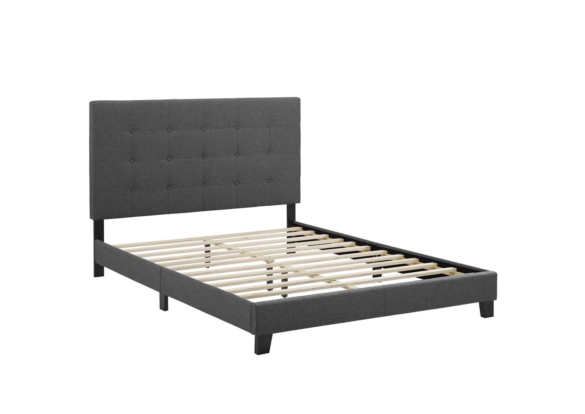Gray Melanie Queen Tufted Button Upholstered Fabric Platform Bed,Modway