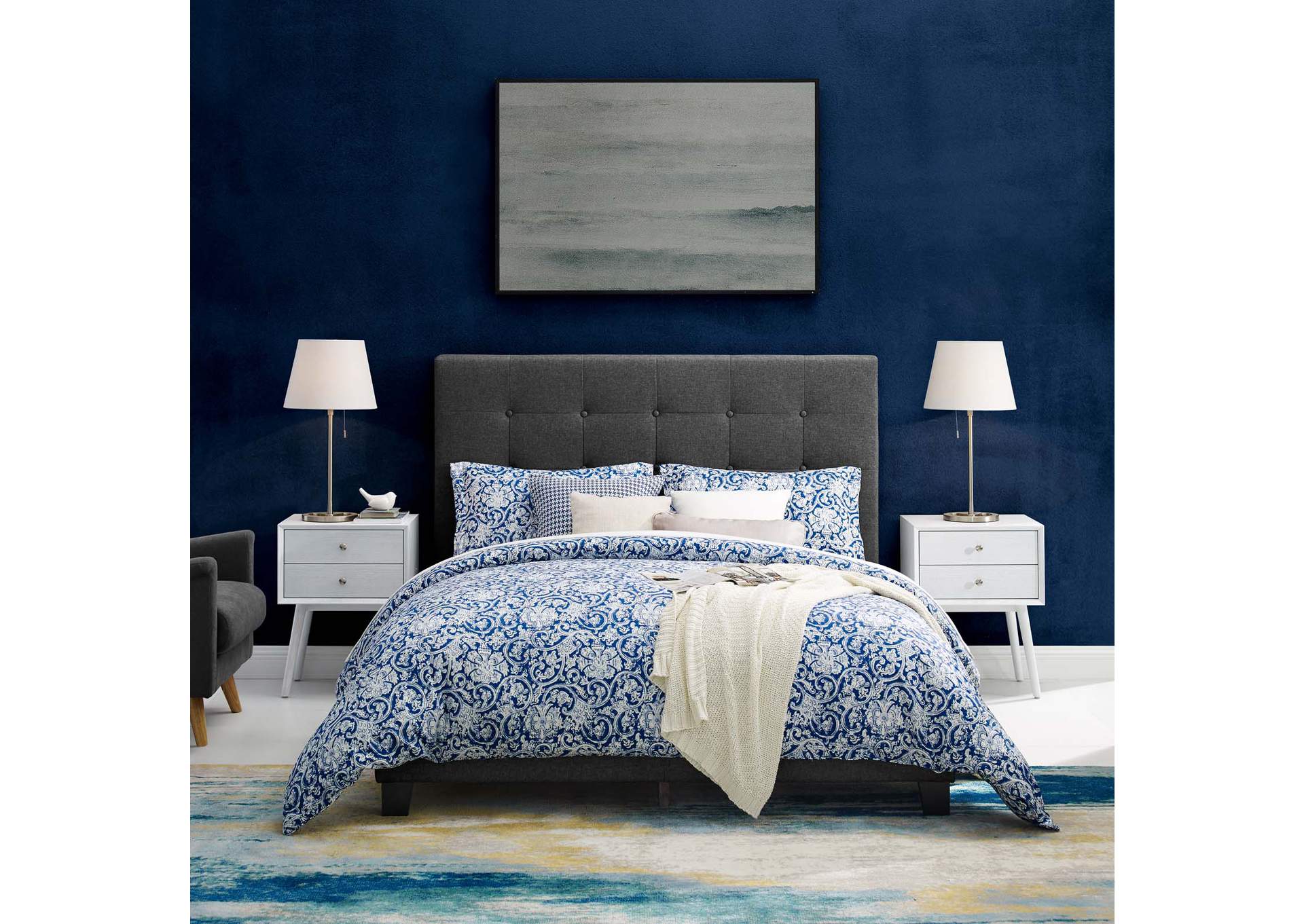 Gray Melanie Queen Tufted Button Upholstered Fabric Platform Bed,Modway