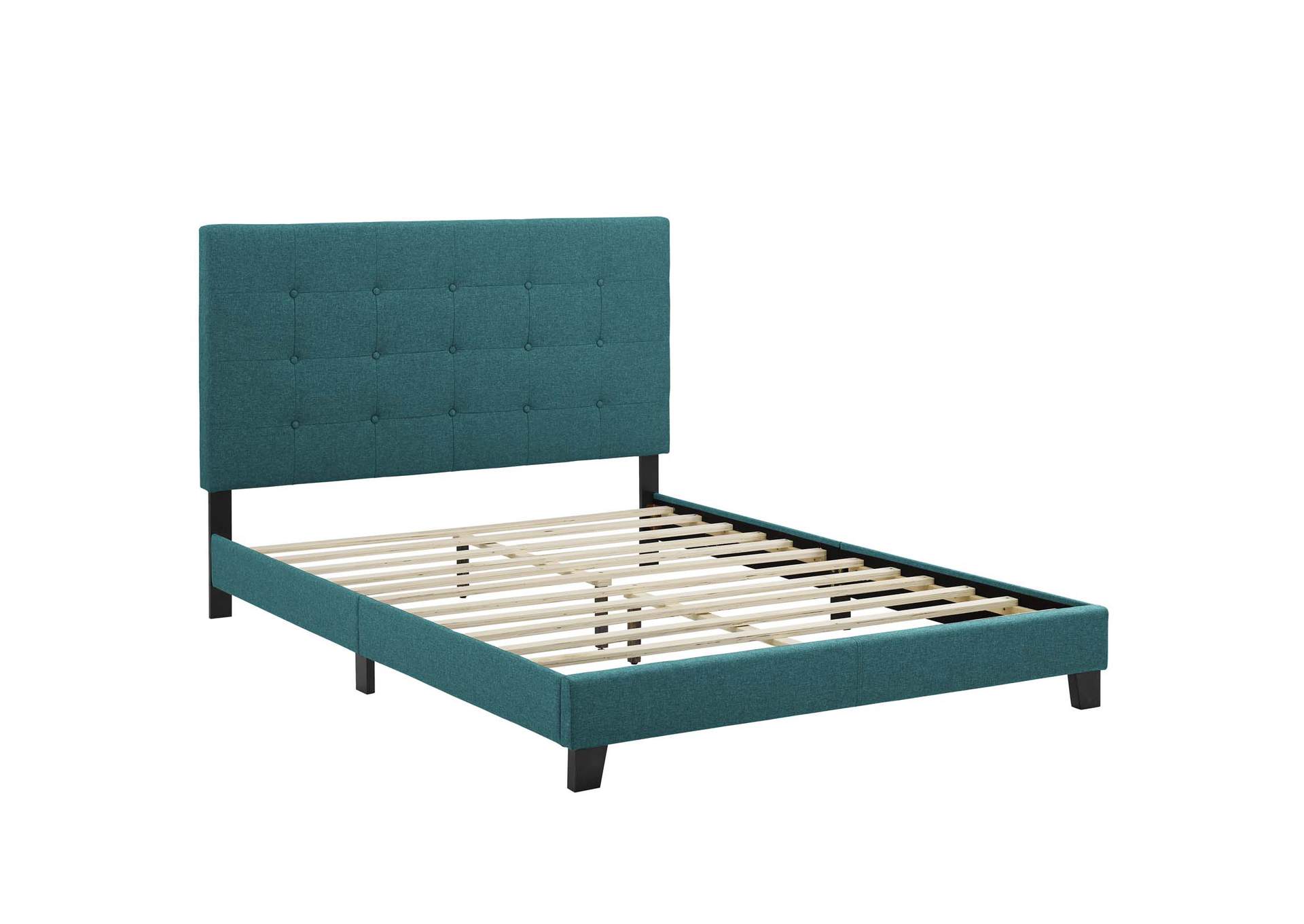 Teal Melanie Queen Tufted Button Upholstered Fabric Platform Bed,Modway