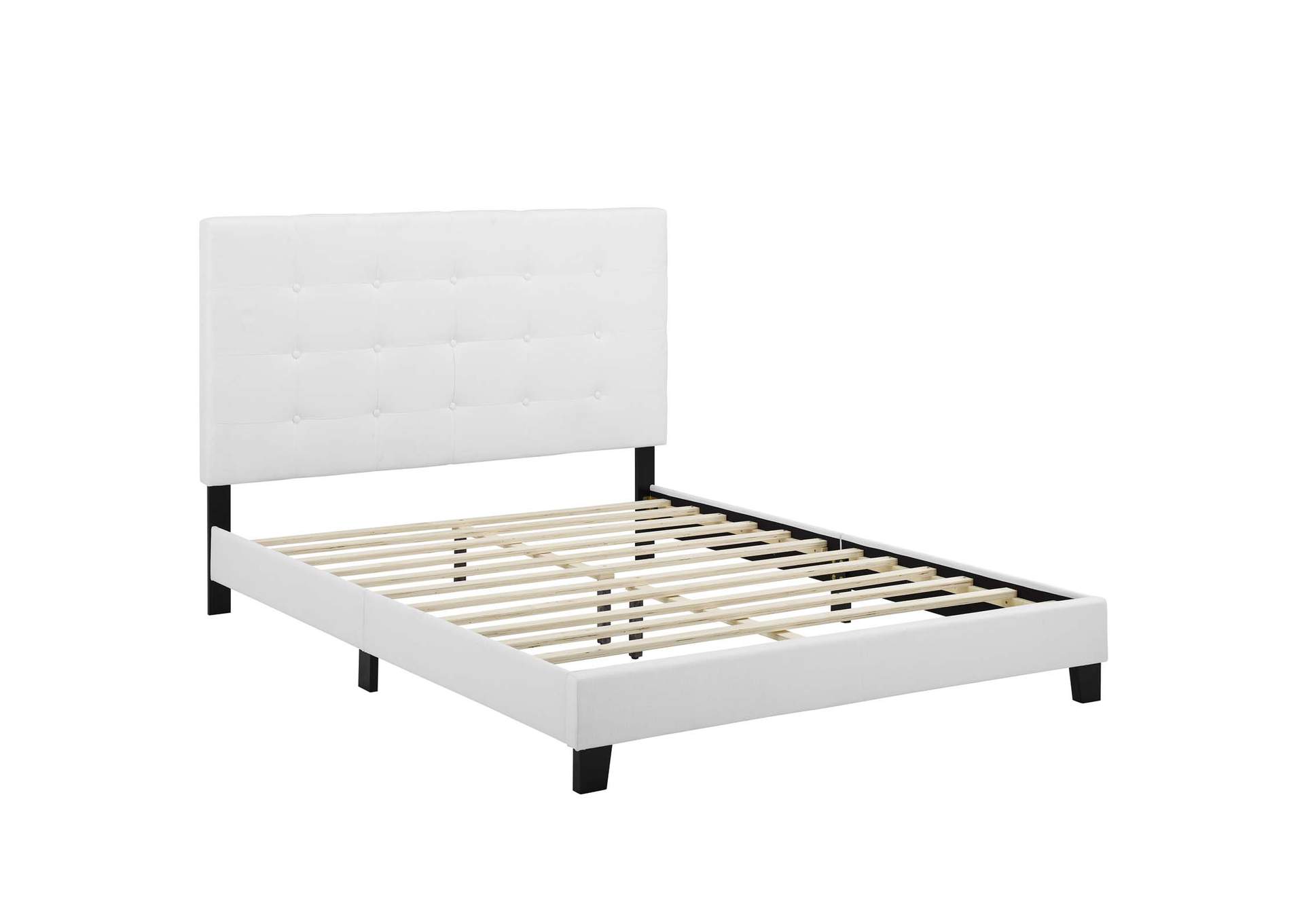 White Melanie Queen Tufted Button Upholstered Fabric Platform Bed,Modway