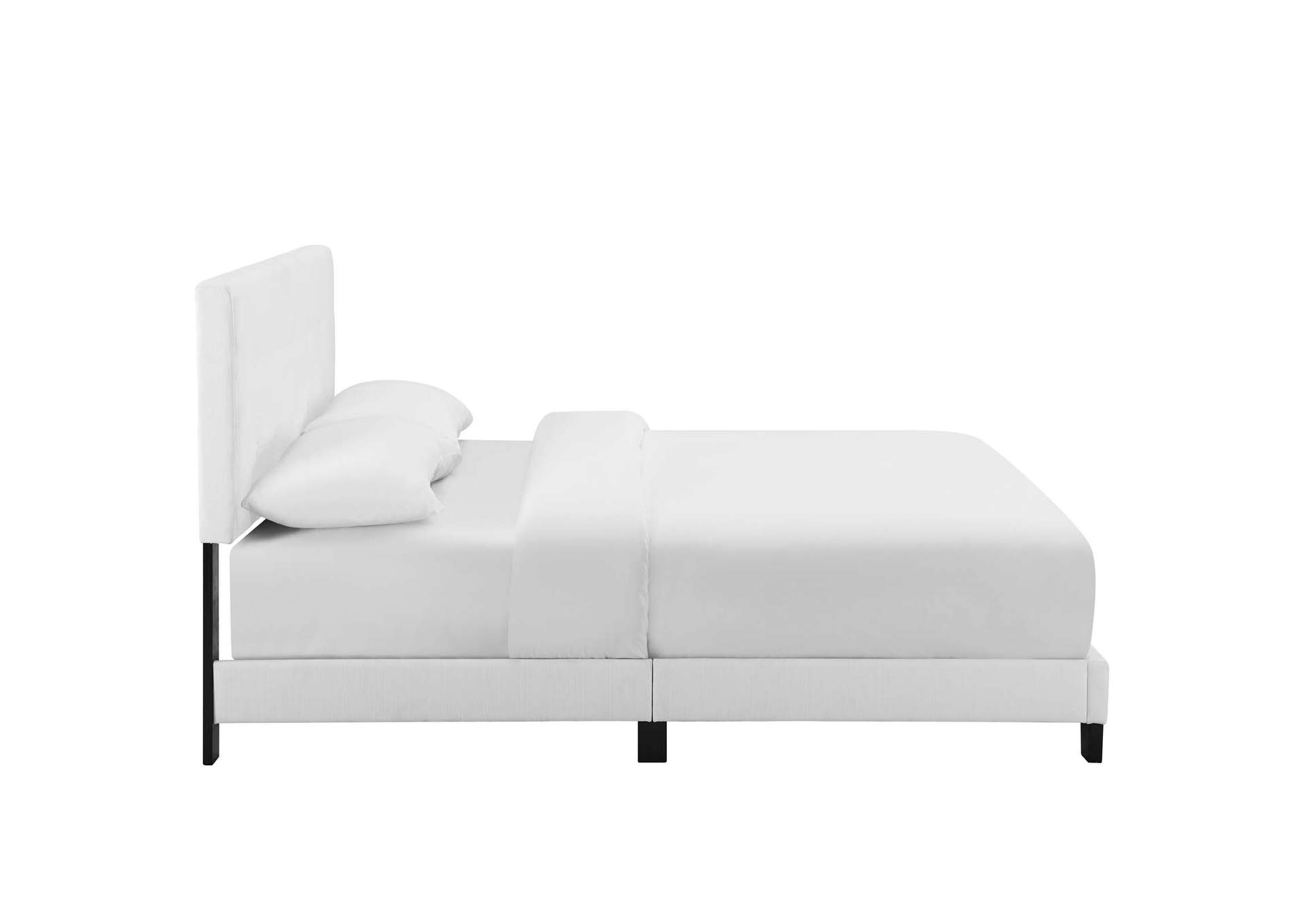 White Melanie Queen Tufted Button Upholstered Fabric Platform Bed,Modway