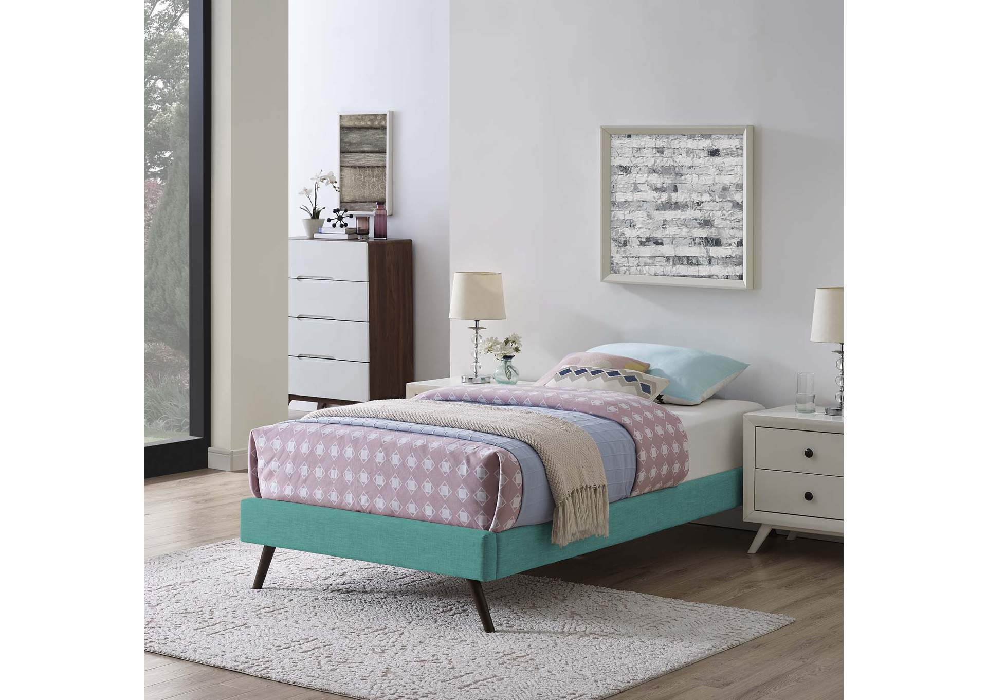 Teal Loryn Twin Bed - Fabric Frame with Round Splayed Legs,Modway