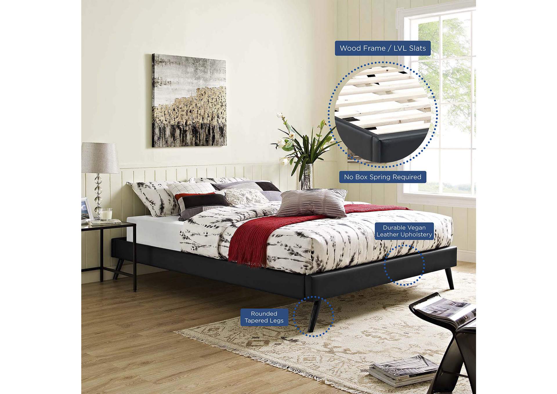 Black Loryn Queen Bed - Vinyl Frame with Round Splayed Legs,Modway