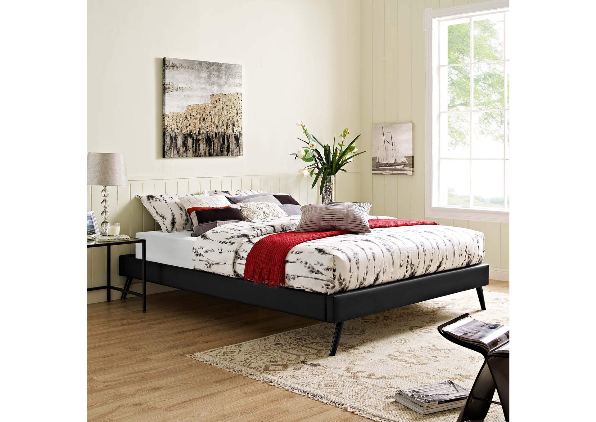 Black Loryn Queen Bed - Vinyl Frame with Round Splayed Legs,Modway