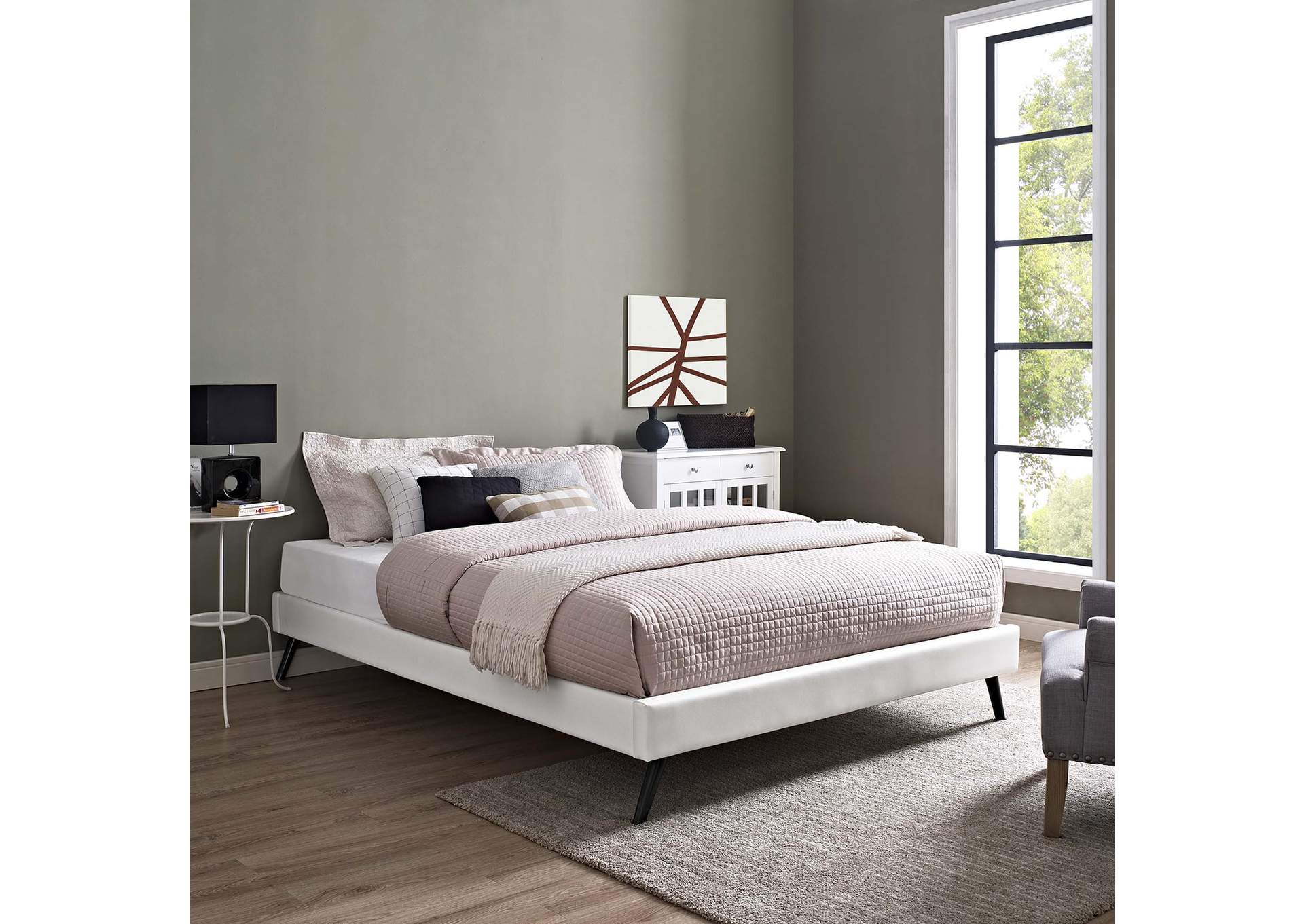 White Loryn Queen Bed - Vinyl Frame with Round Splayed Legs,Modway
