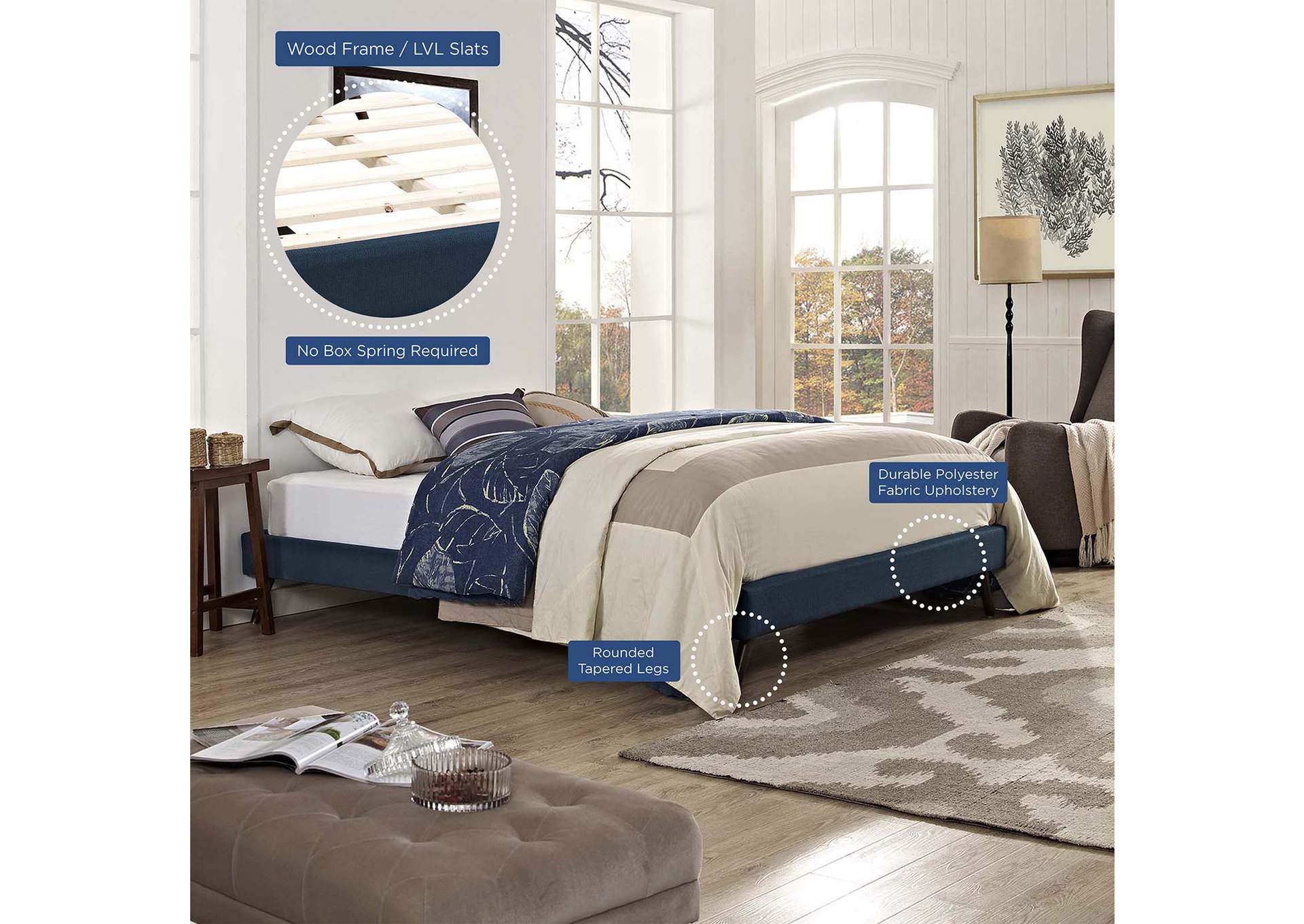 Azure Loryn Queen Bed - Fabric Frame with Round Splayed Legs,Modway