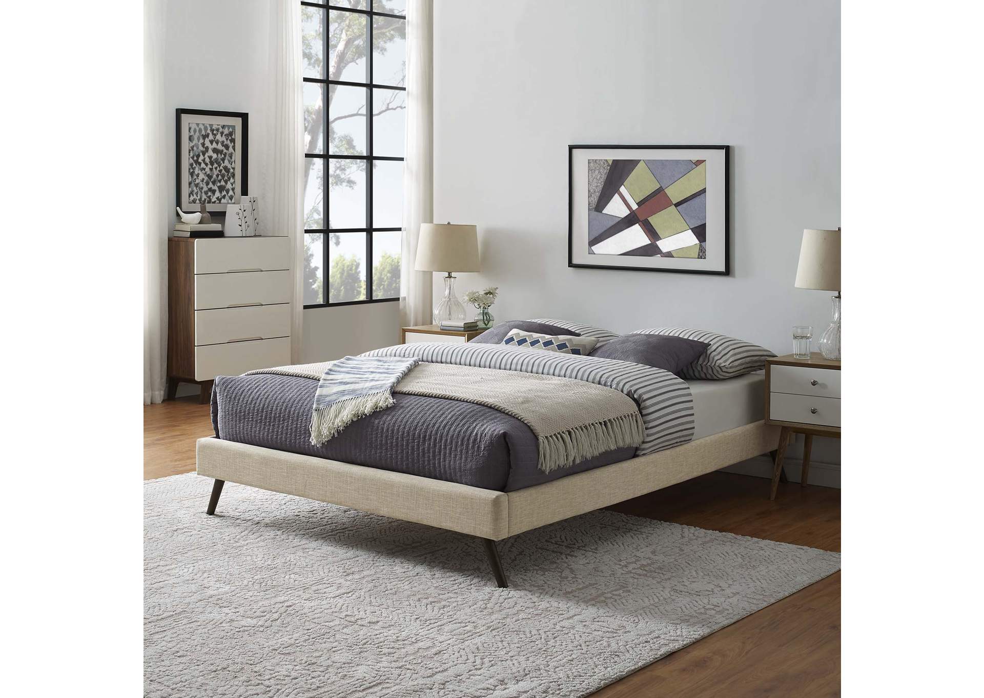 Beige Loryn Queen Bed - Fabric Frame with Round Splayed Legs,Modway