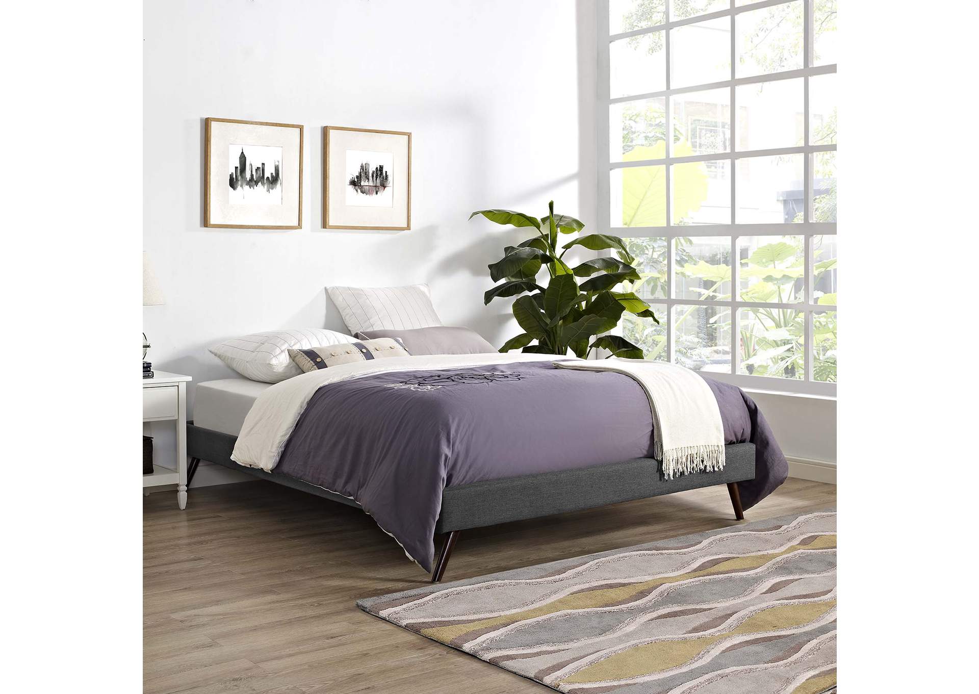 Gray Loryn Queen Bed - Fabric Frame with Round Splayed Legs,Modway