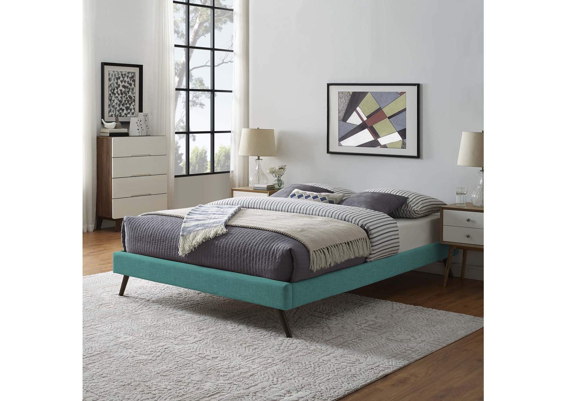 Teal Loryn Queen Bed - Fabric Frame with Round Splayed Legs,Modway