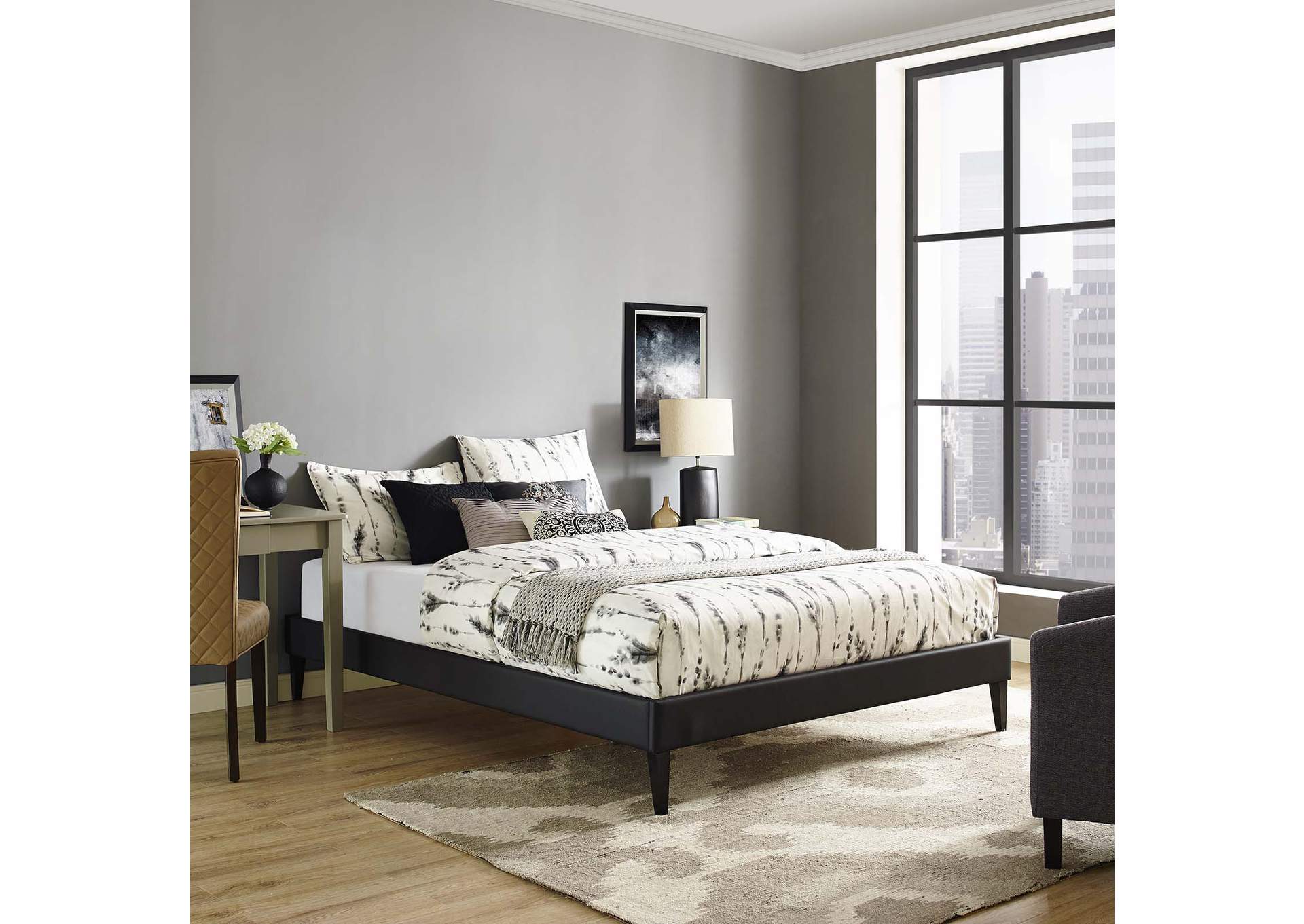 Black Tessie Queen Bed - Vinyl Frame with Squared Tapered Legs,Modway