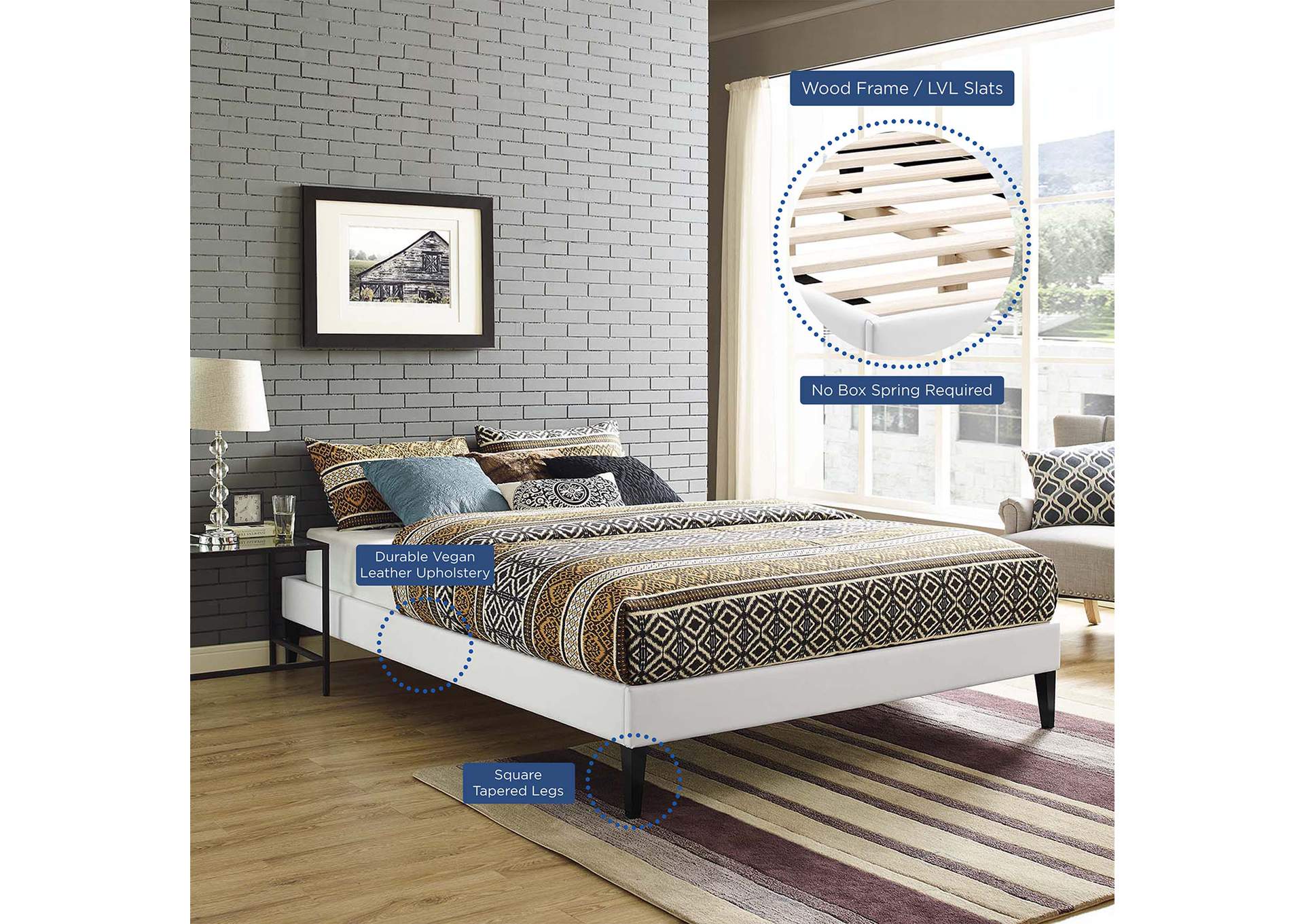 White Tessie Queen Bed - Vinyl Frame with Squared Tapered Legs,Modway