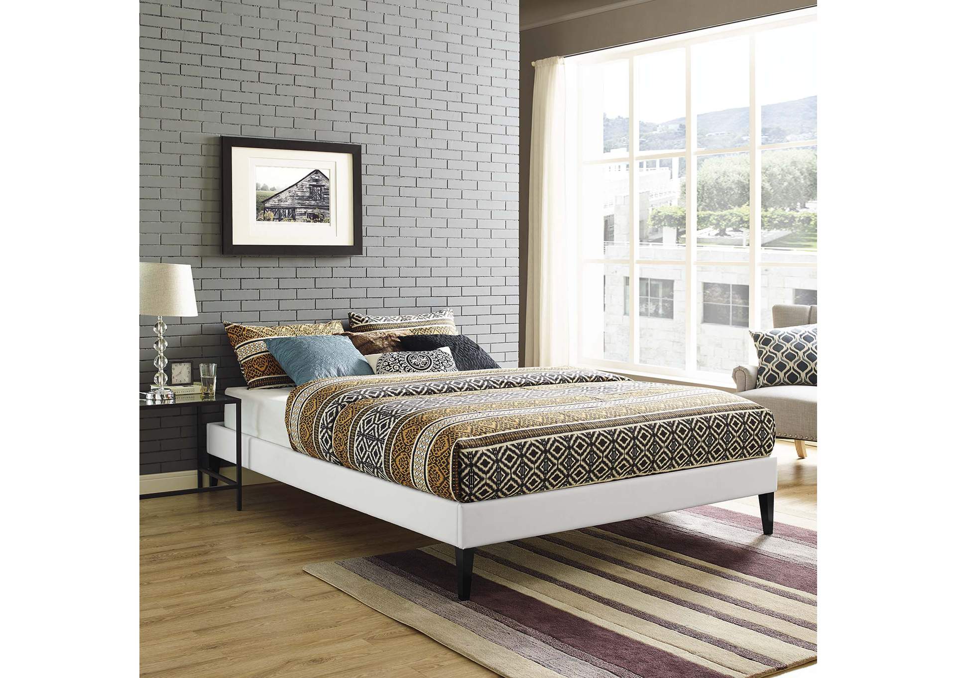 White Tessie Queen Bed - Vinyl Frame with Squared Tapered Legs,Modway