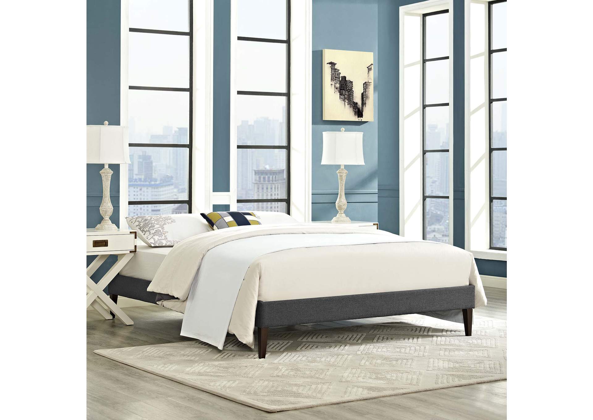 Gray Tessie Queen Bed - Fabric Frame with Squared Tapered Legs,Modway