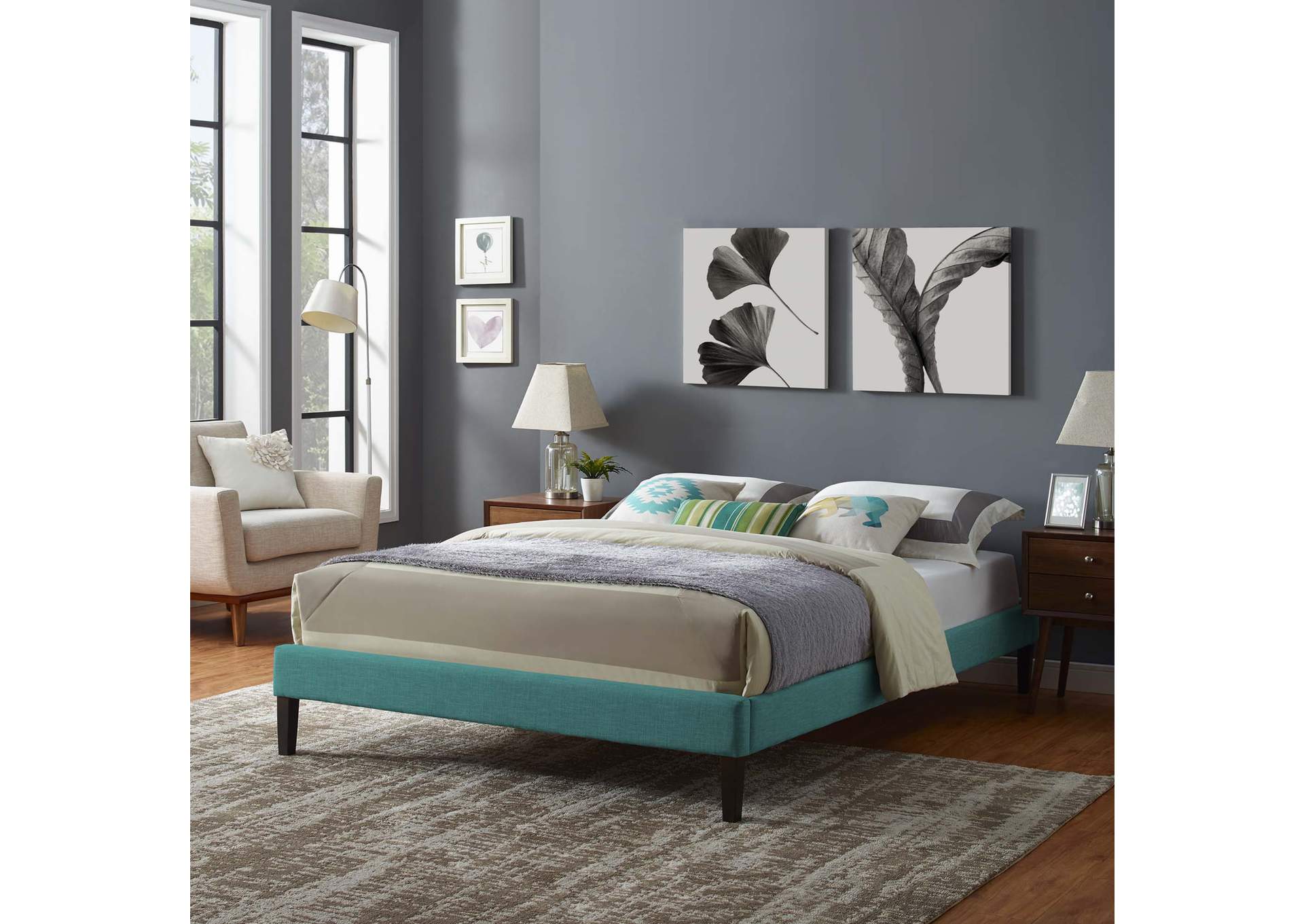 Teal Tessie King Bed - Fabric Frame with Squared Tapered Legs,Modway